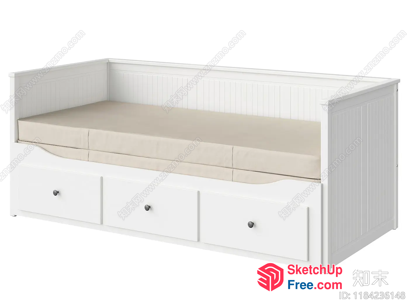 White Wooden Daybed With Drawers 3D SketchUp File