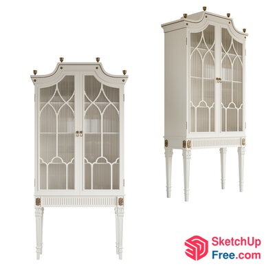 Ornate White Wooden Display Cabinets With Glass Doors 3D SketchUp File