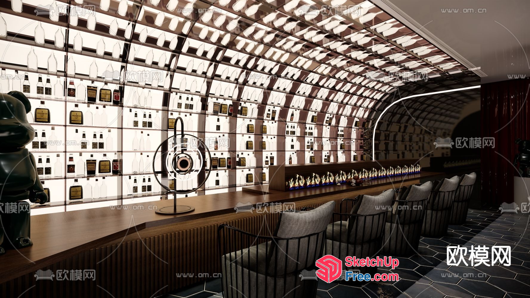 Modern Bar Interior With Unique Decor 3D SketchUp File