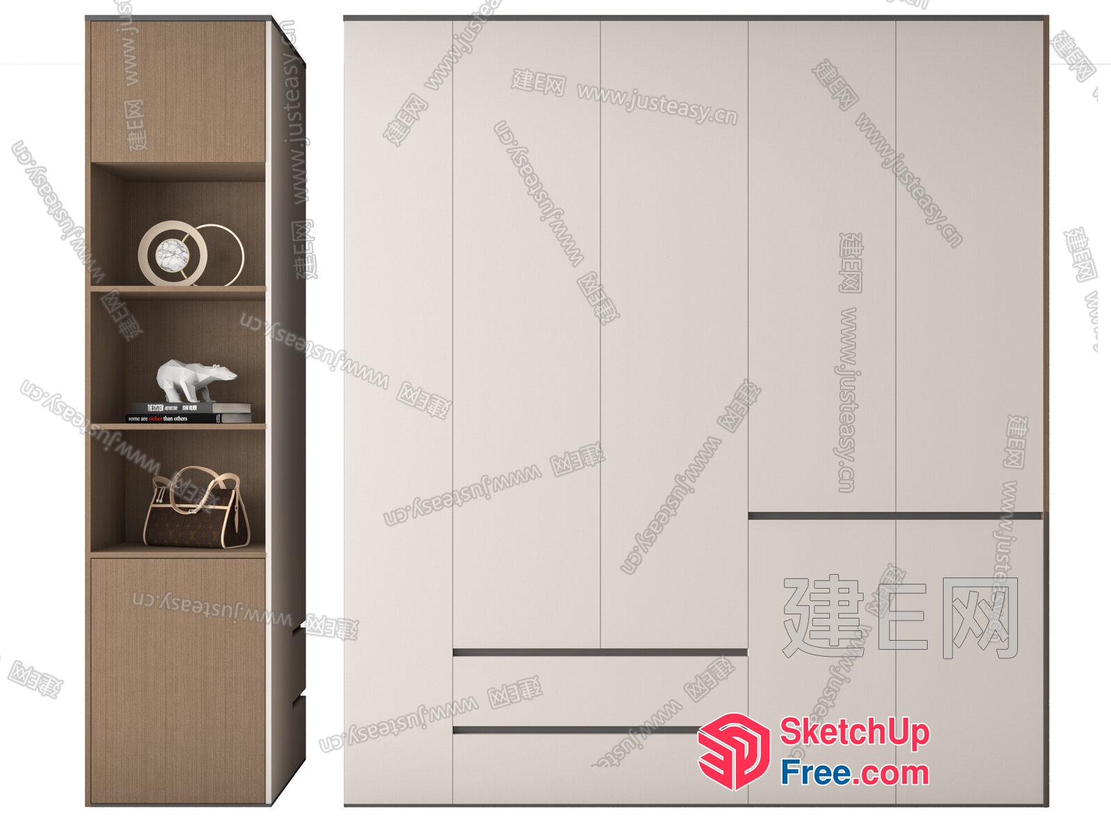 Modern Wardrobe And Bookcase Combination 3D SketchUp File