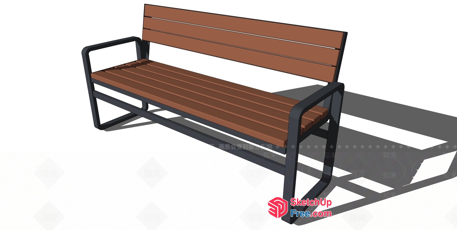 Modern Outdoor Bench With Wooden Slats And Black Frame 3D SketchUp File