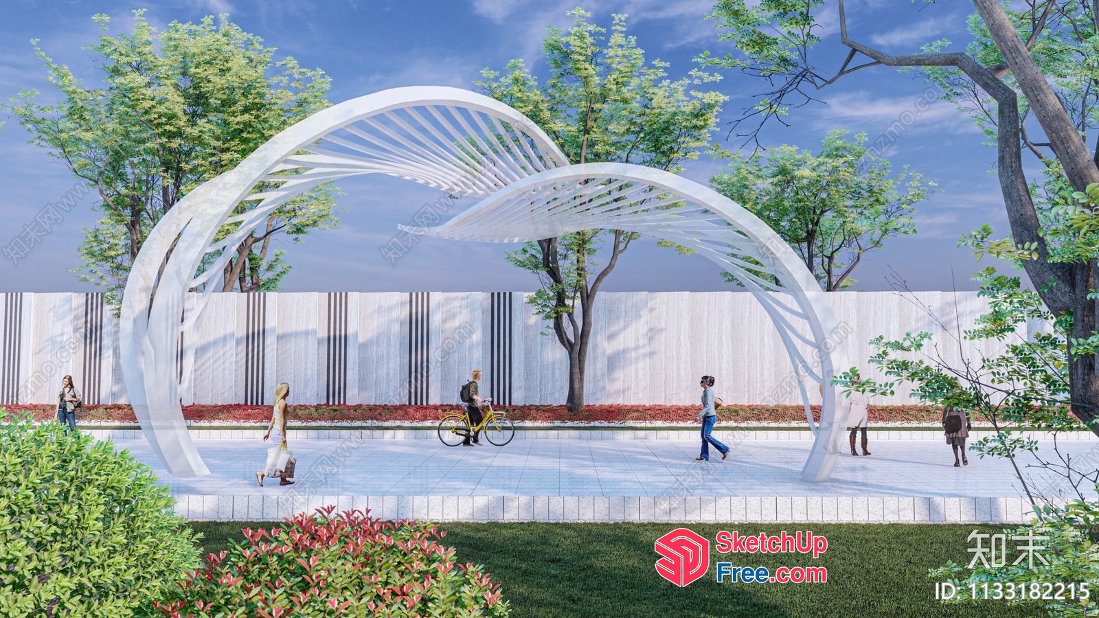 Modern White Metal Archway In A Park 3D SketchUp File
