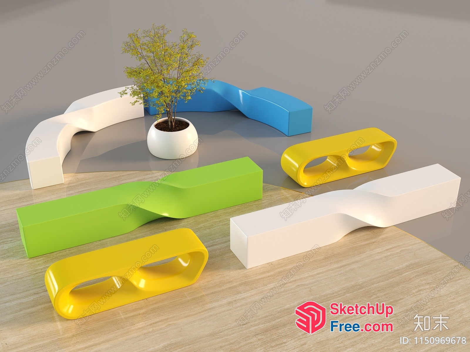 Colorful Modern Furniture Arrangement 3D SketchUp File