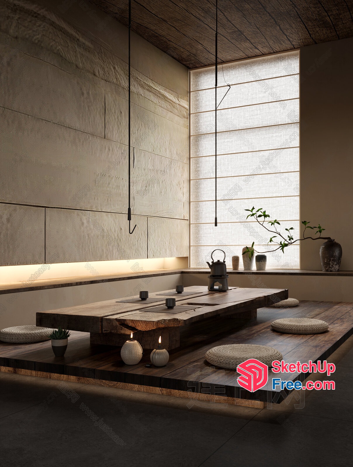 Elegant Wabi-Sabi Style Dining Room 3D SketchUp File