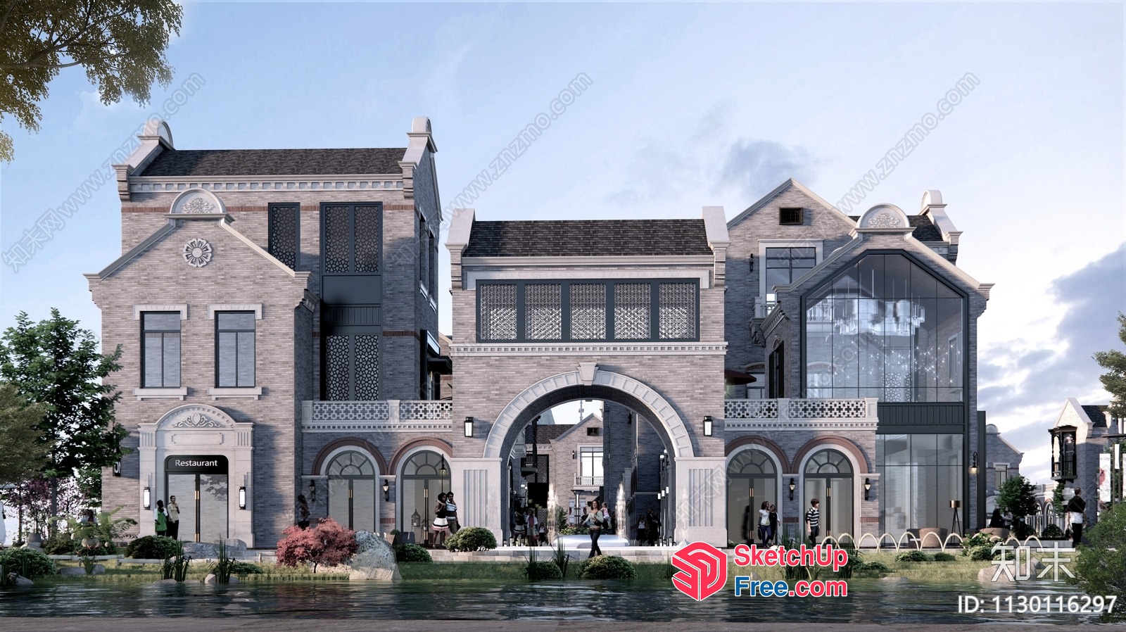 Elegant Traditional Building Exterior With Arches And Windows 3D SketchUp File