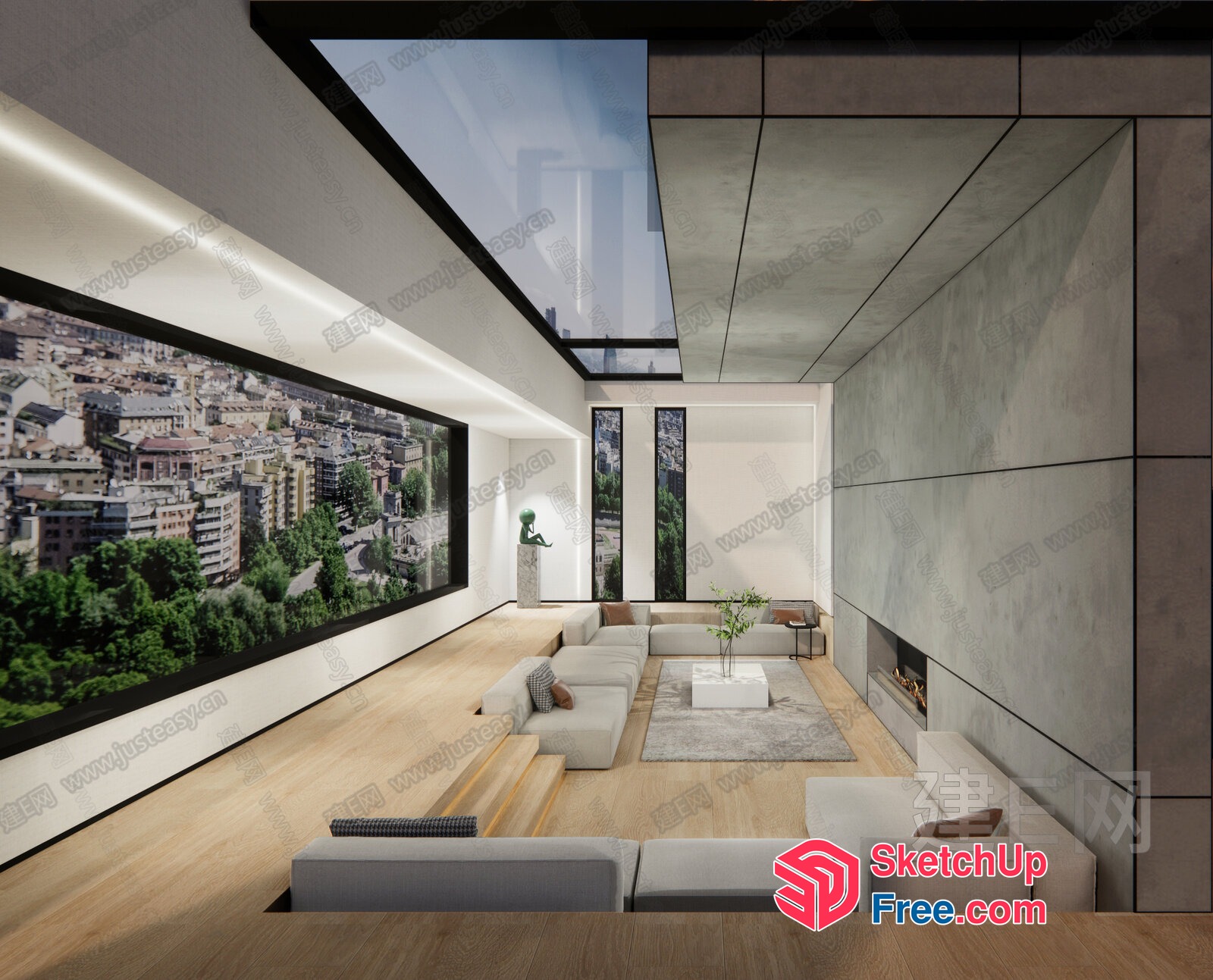 Modern Minimalist Living Room With Natural Wood Accents 3D SketchUp File