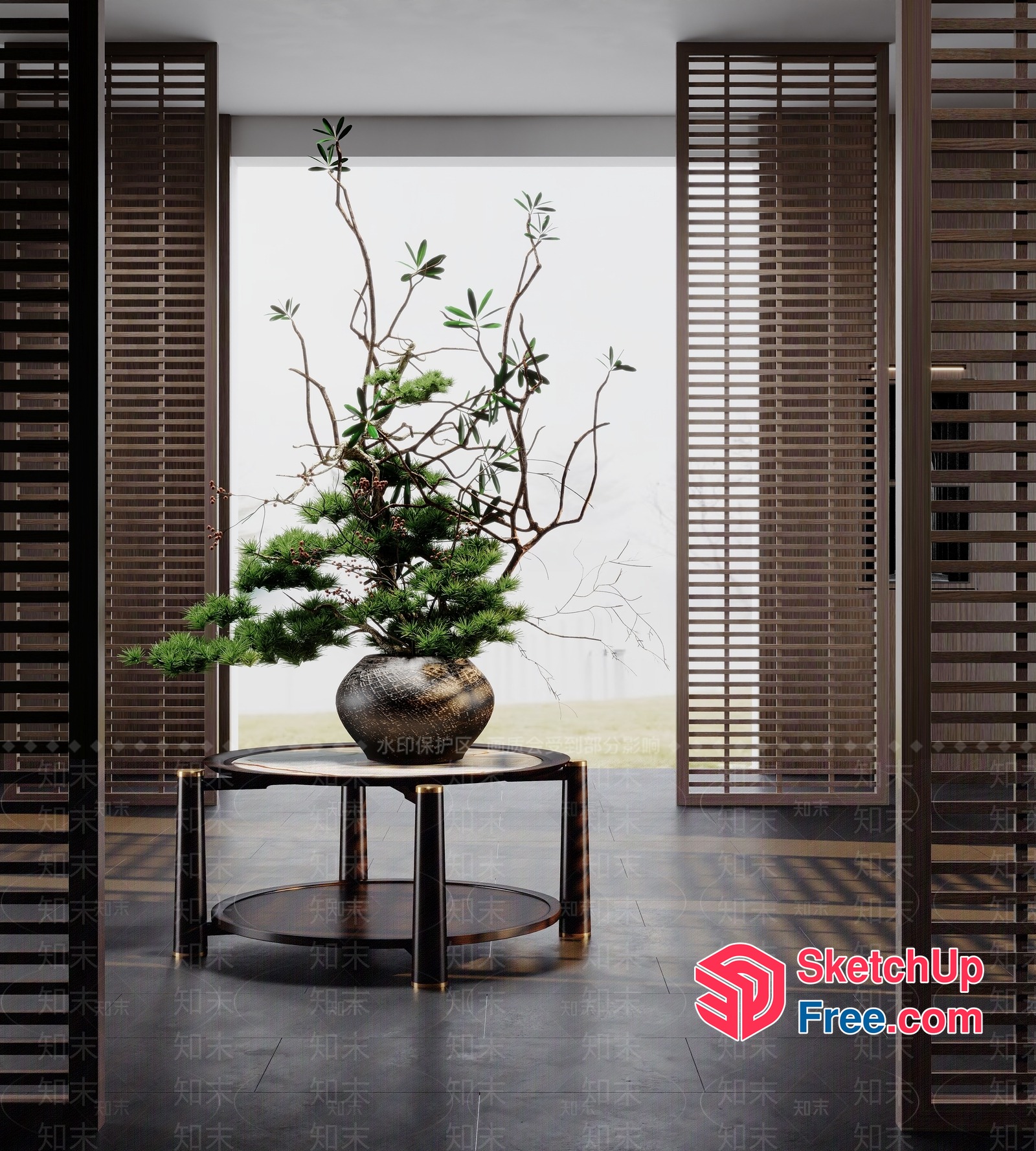 Elegant Japanese-Style Living Room With Natural Light And Plant 3D SketchUp File