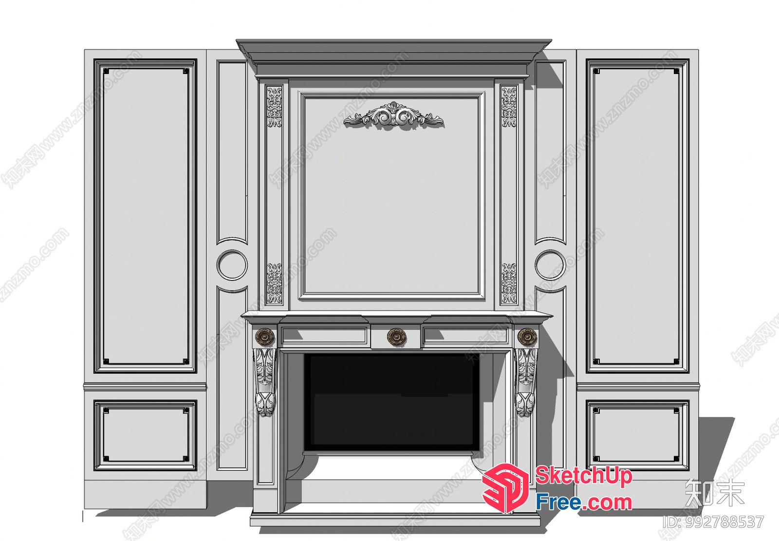 Elegant Fireplace And Wall Decor 3D SketchUp File