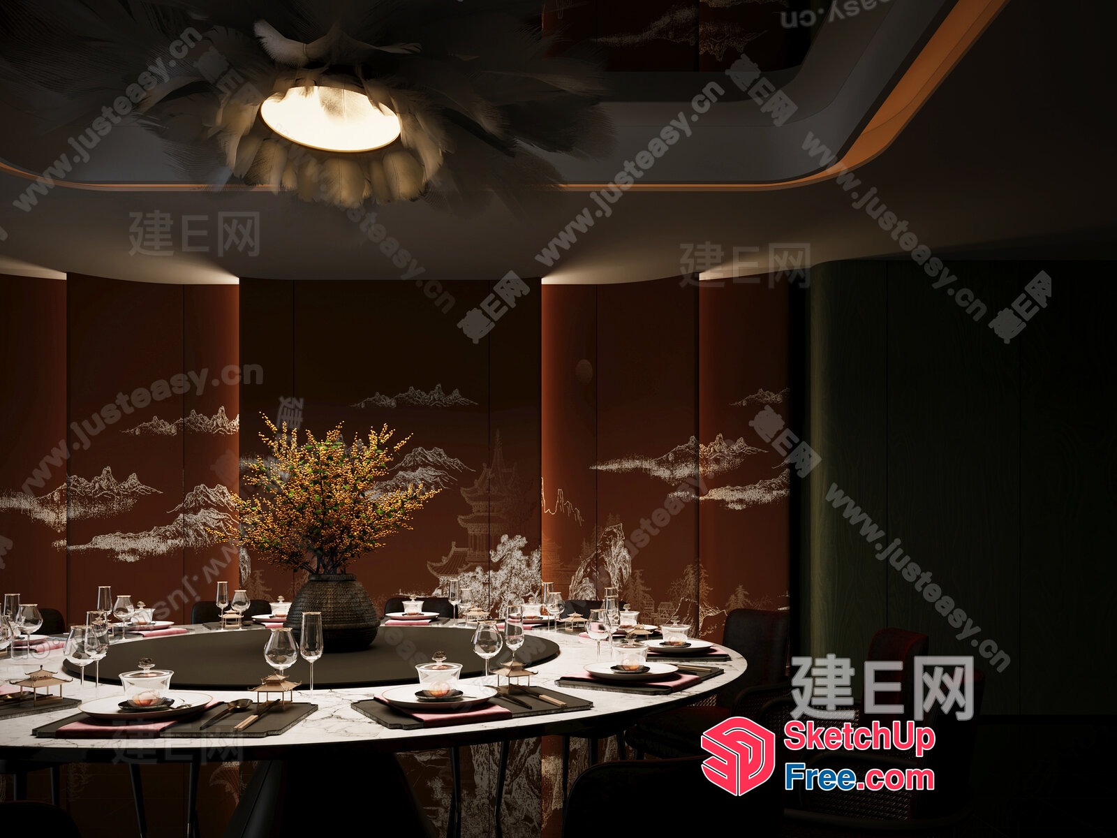 Elegant Dining Room With Asian-Inspired Decor 3D SketchUp File