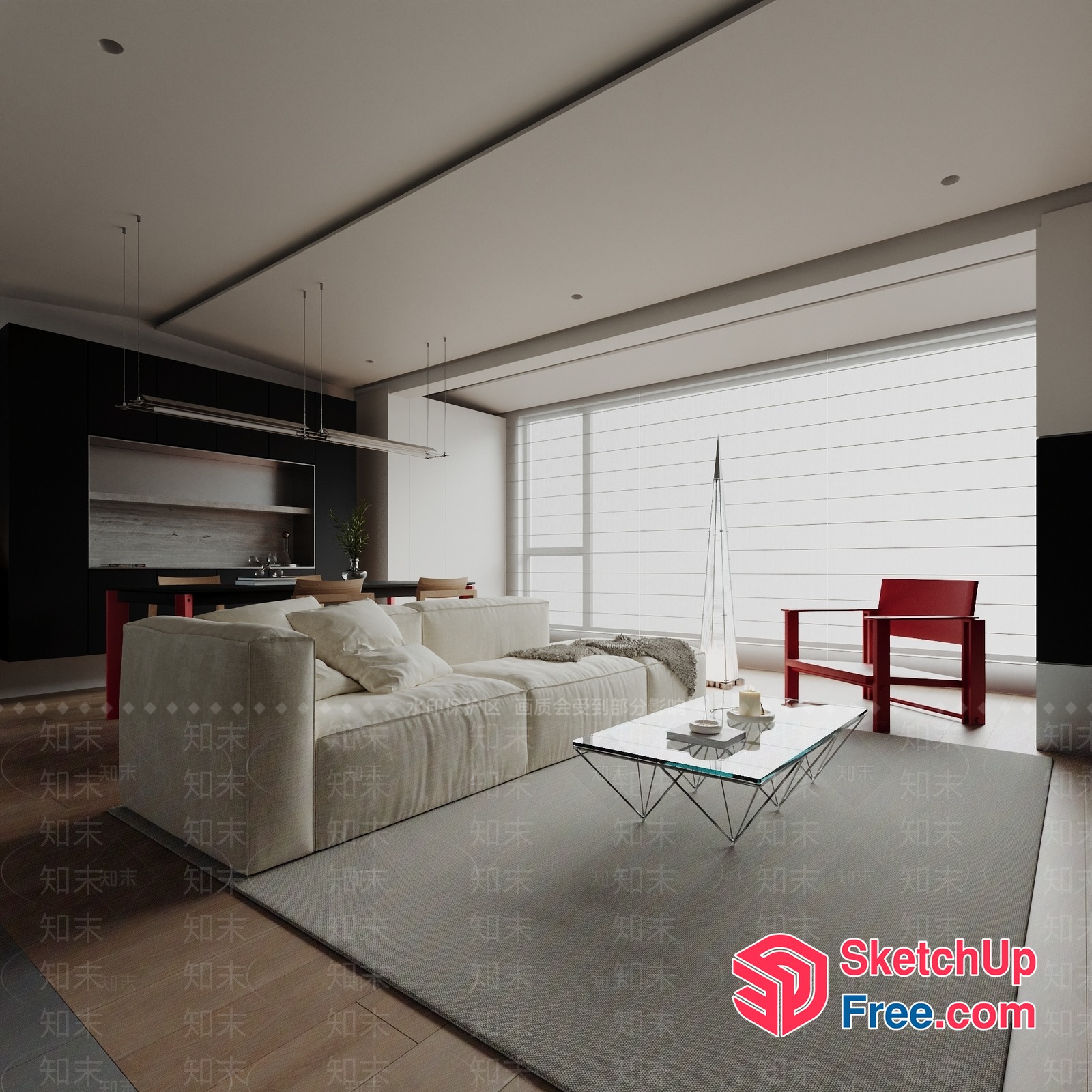 Modern Minimalist Living Room With White Sofa And Coffee Table 3D SketchUp File