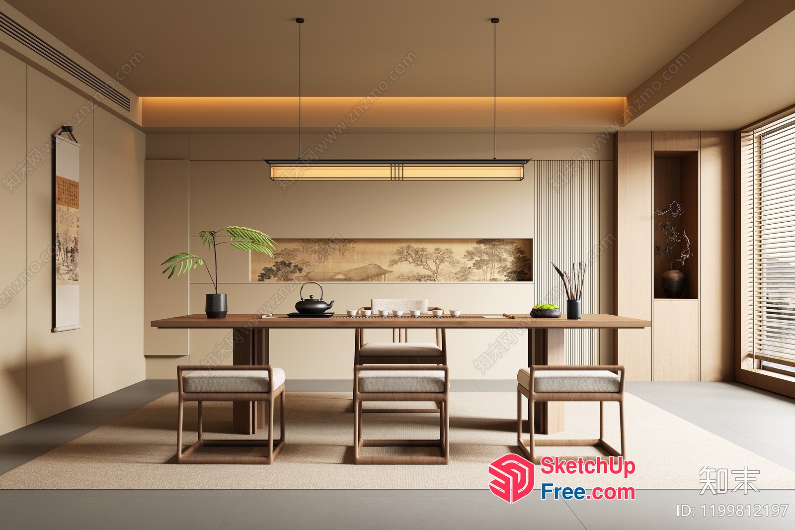 Minimalist Japanese Style Dining Room With Natural Elements 3D SketchUp File