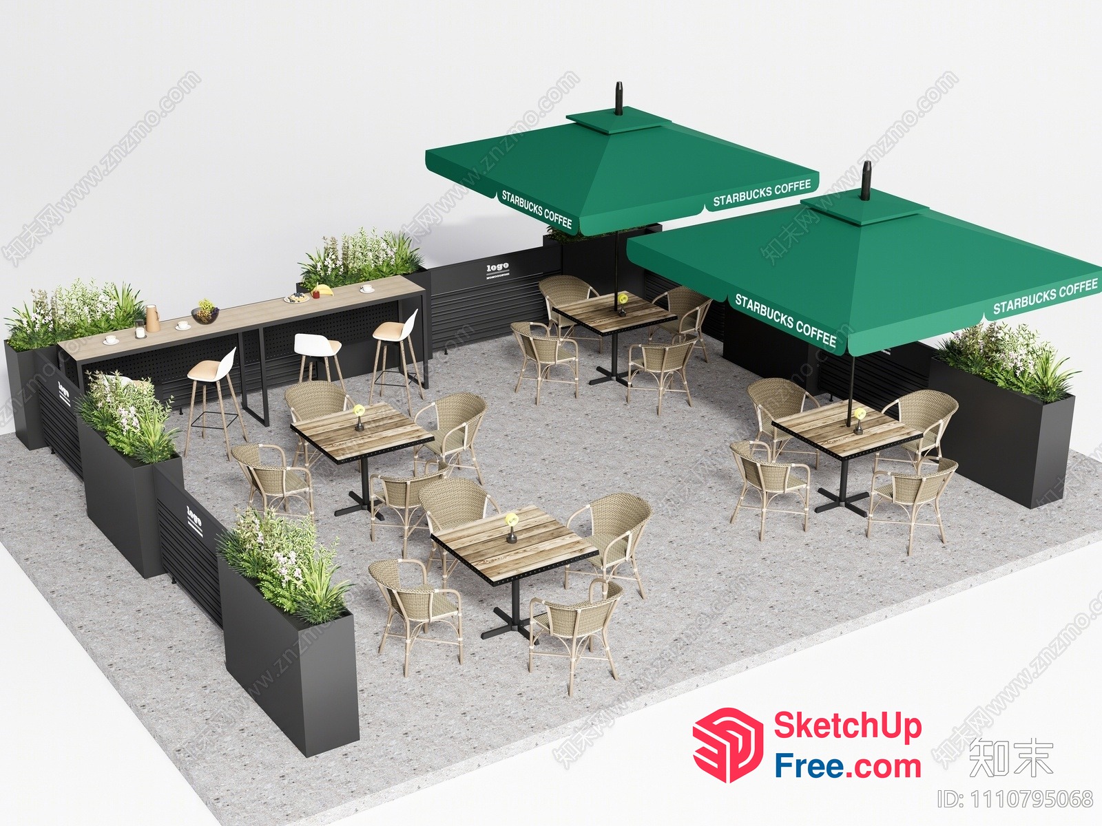 Outdoor Starbucks Coffee Shop 3D SketchUp File