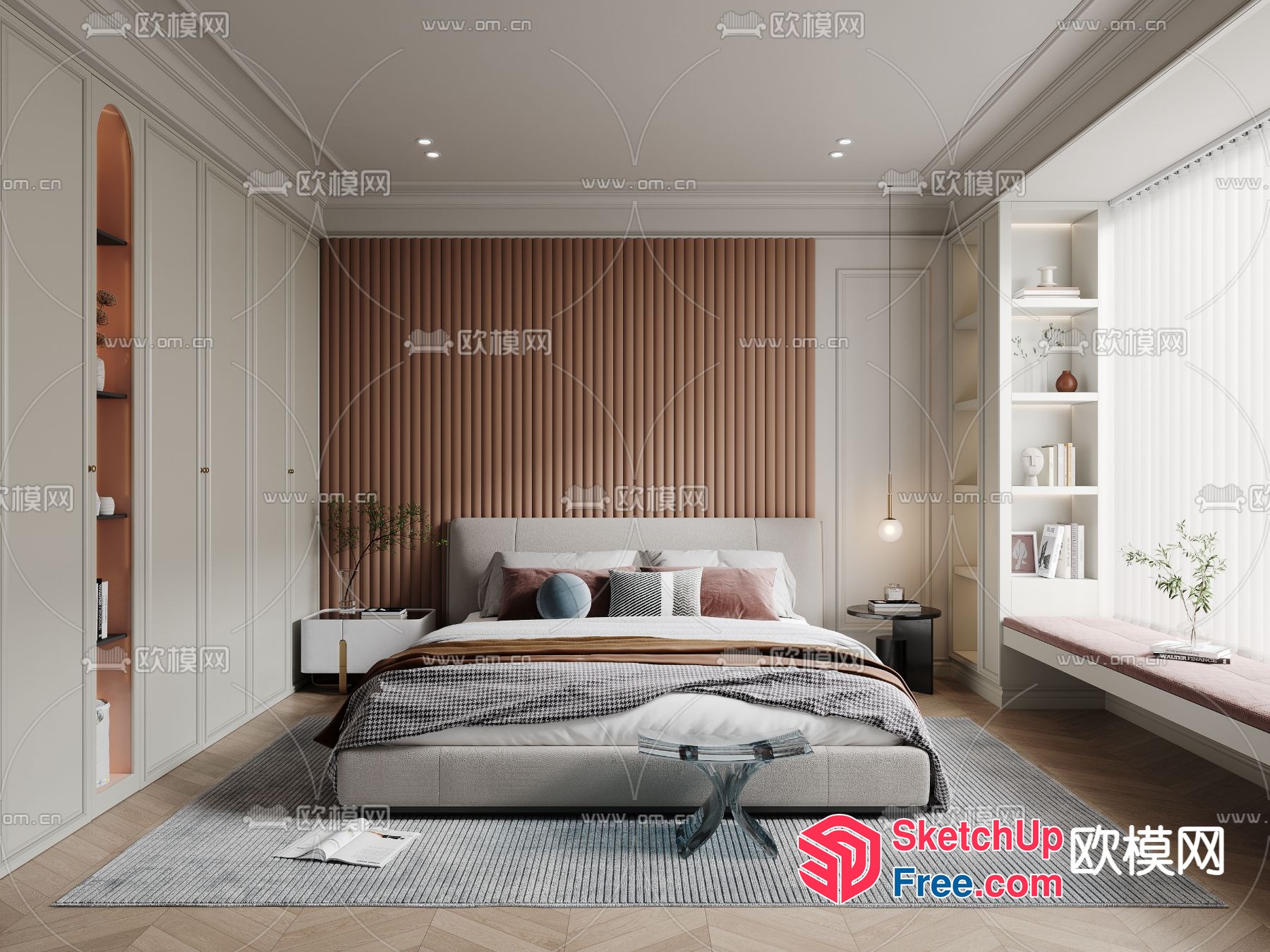 Elegant Modern Bedroom With White And Brown Accents 3D SketchUp File