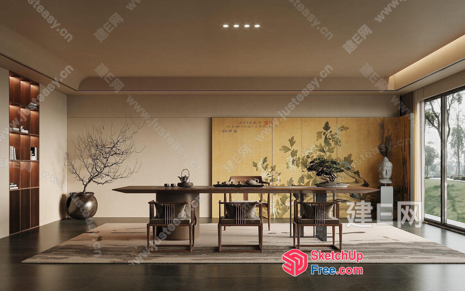 Elegant Minimalist Dining Room With Modern Furniture And Artistic Wall Decor 3D SketchUp File