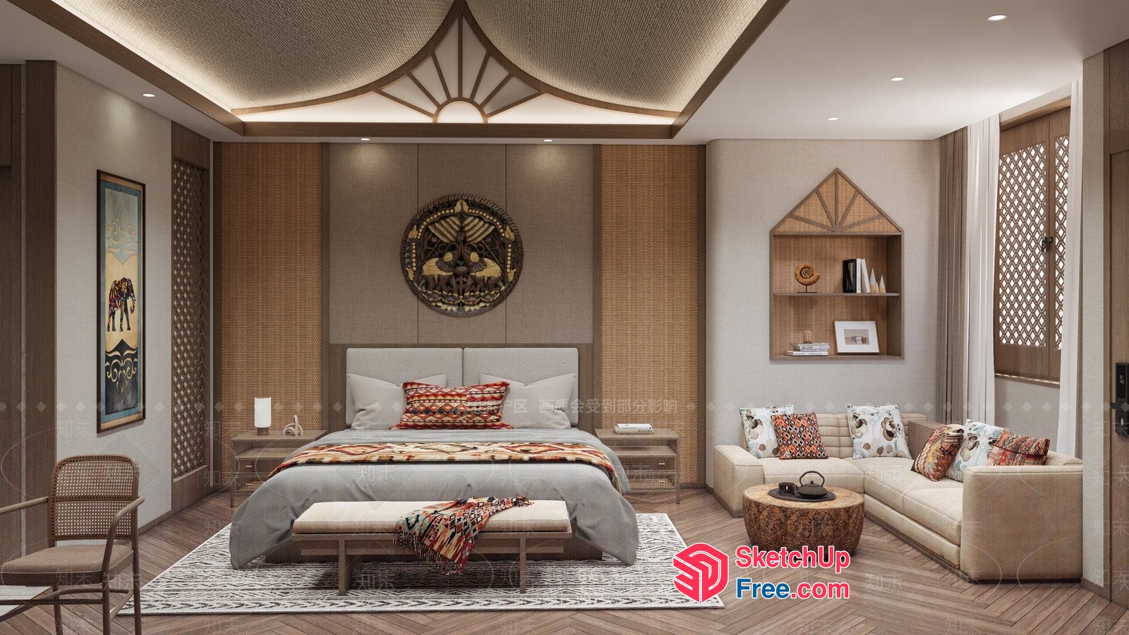 Modern Japanese-Inspired Bedroom With Traditional Elements 3D SketchUp File