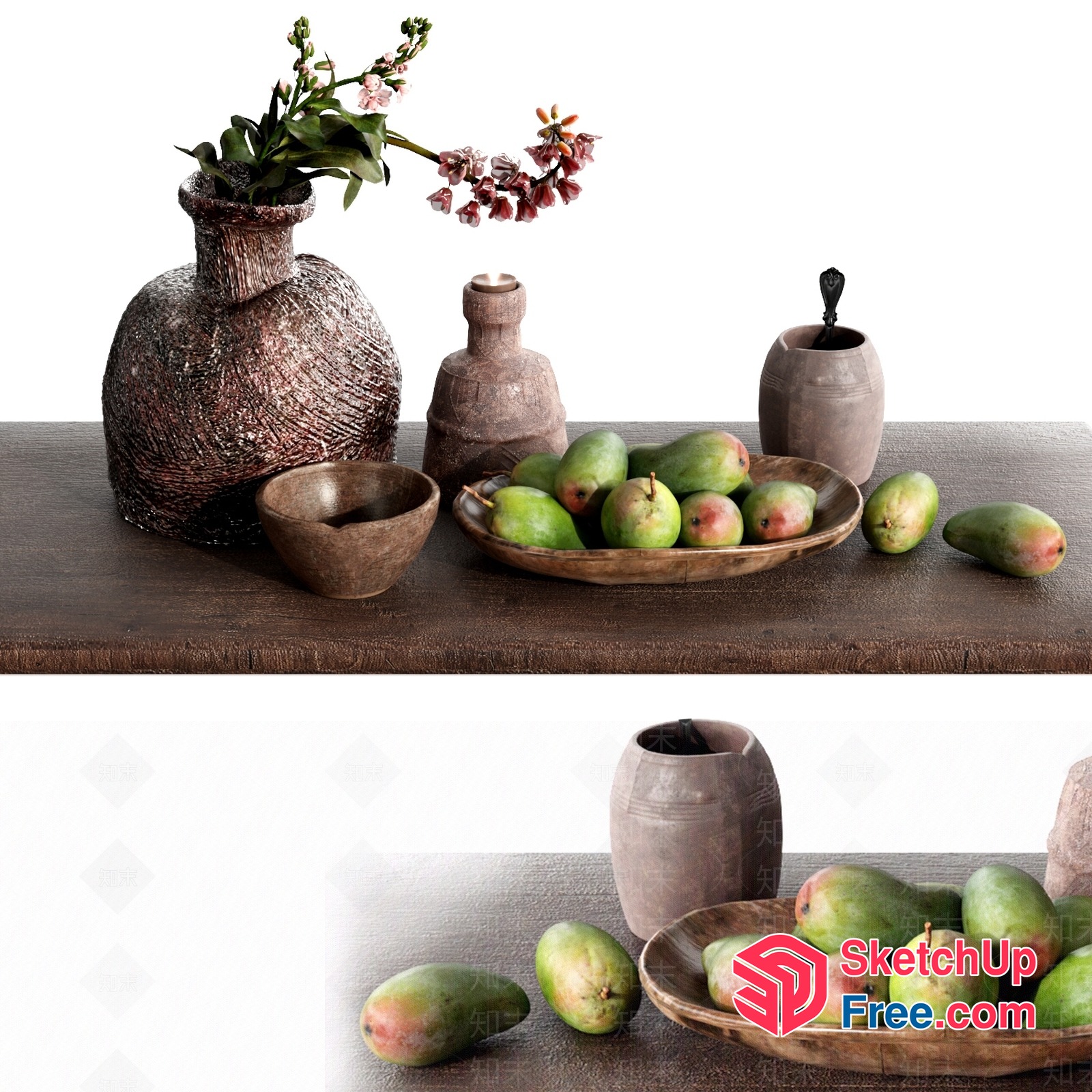 Wooden Decorative Vase With Mango Fruit 3D SketchUp File