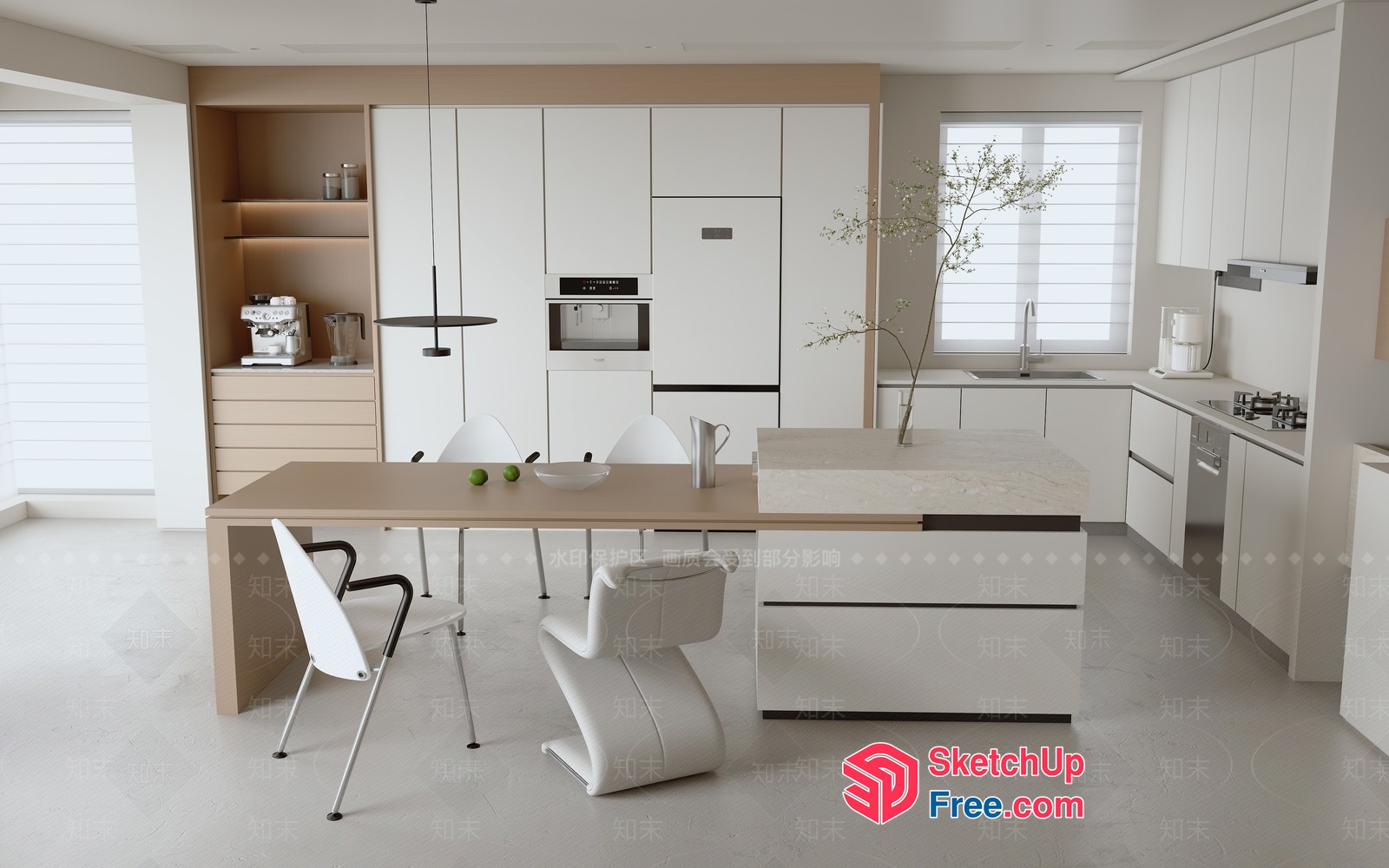 Modern White Kitchen With Sleek Furniture 3D SketchUp File