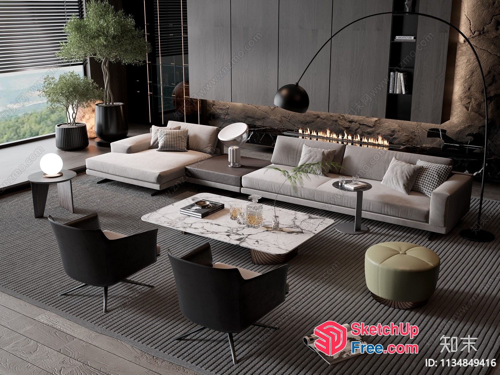 Modern Living Room With Sleek Furniture And Natural Elements 3D SketchUp File