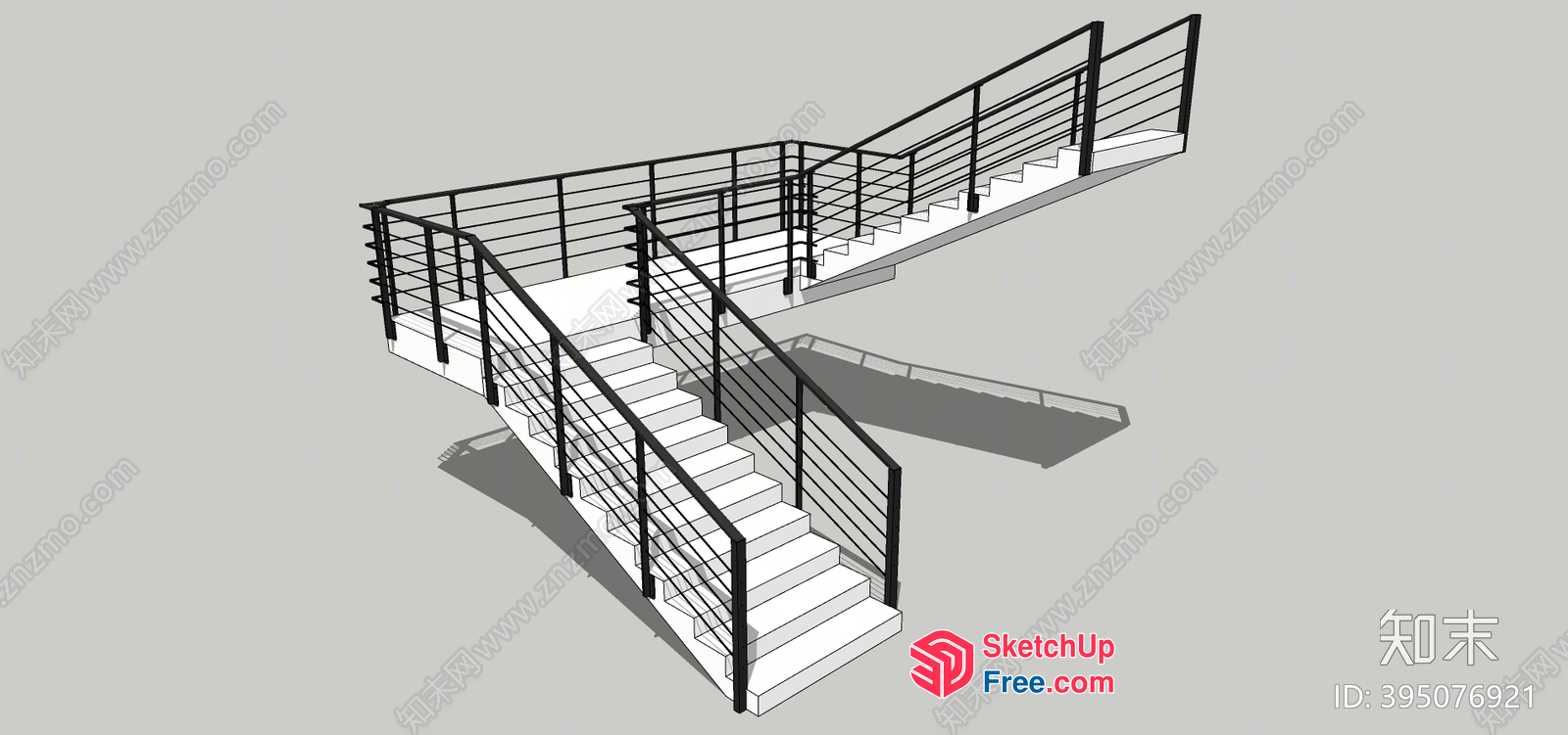 Stairway With Black Railings And White Steps 3D SketchUp File