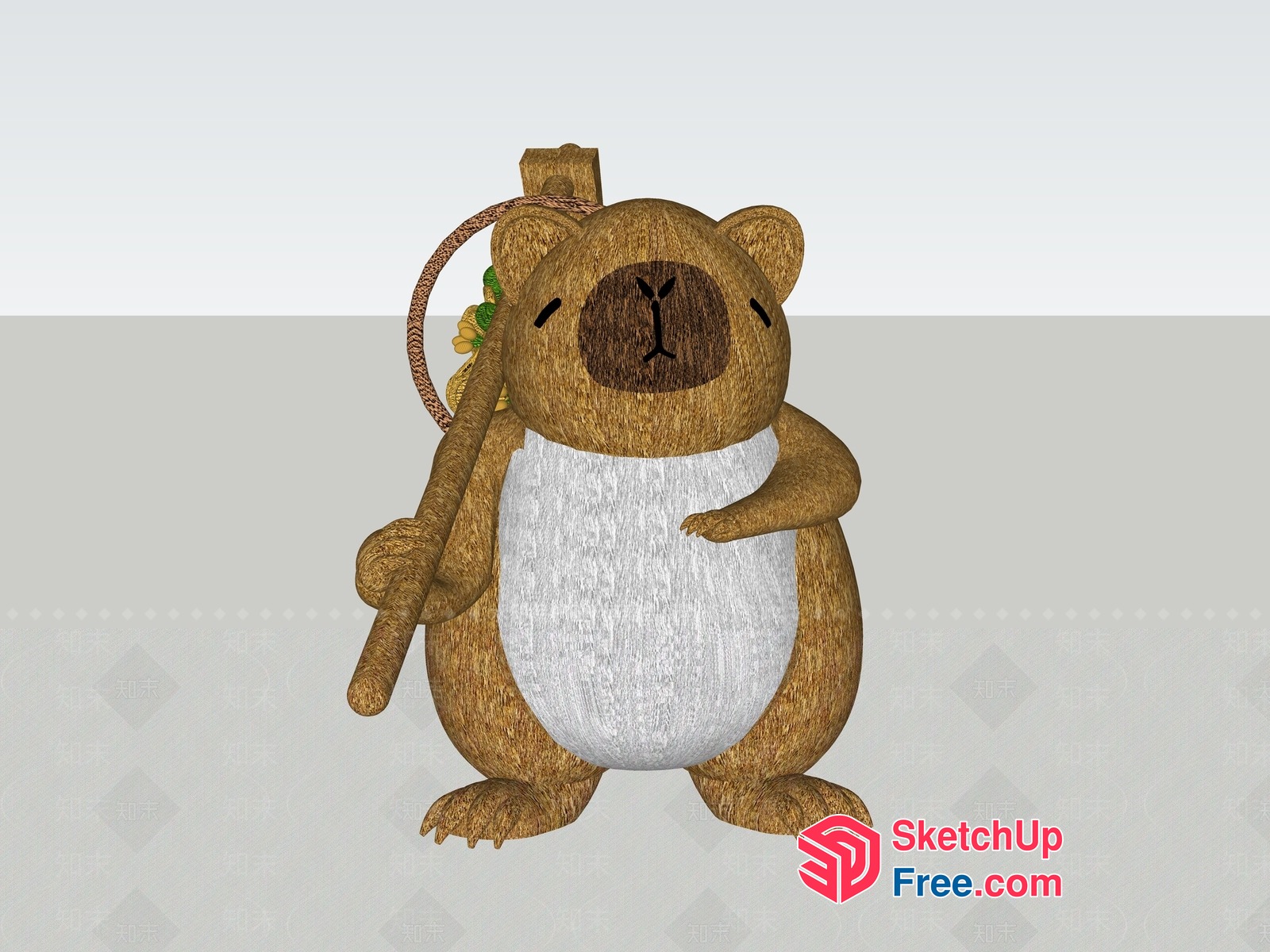 Cute Brown Bear With White Belly And Stick 3D SketchUp File