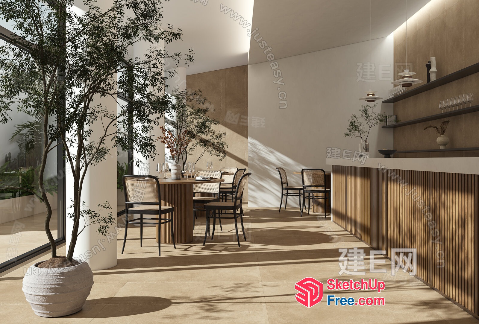 Elegant Modern Minimalist Dining Room With Natural Light 3D SketchUp File