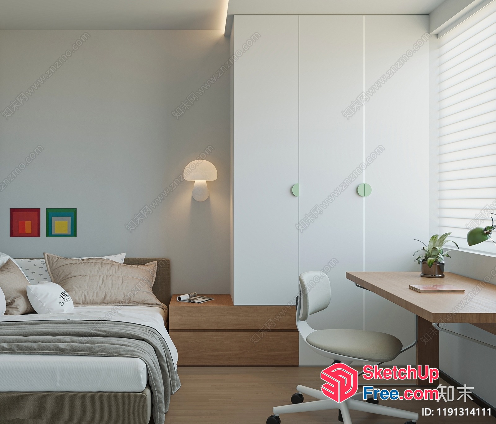 Modern Bedroom With Minimalist Decor And Natural Wood Accents 3D SketchUp File
