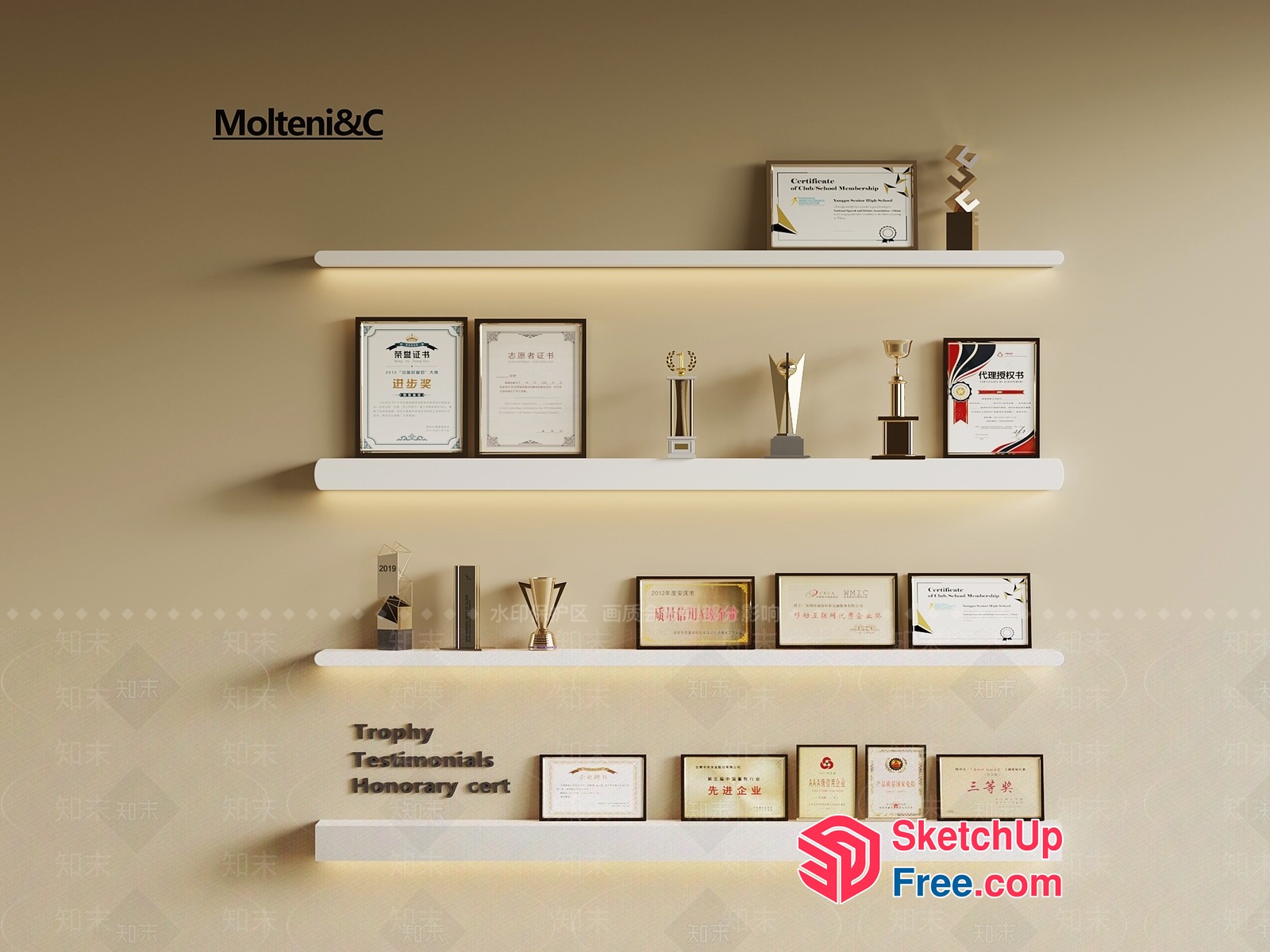 Aesthetic Interior Design With Modern Shelving And Awards 3D SketchUp File
