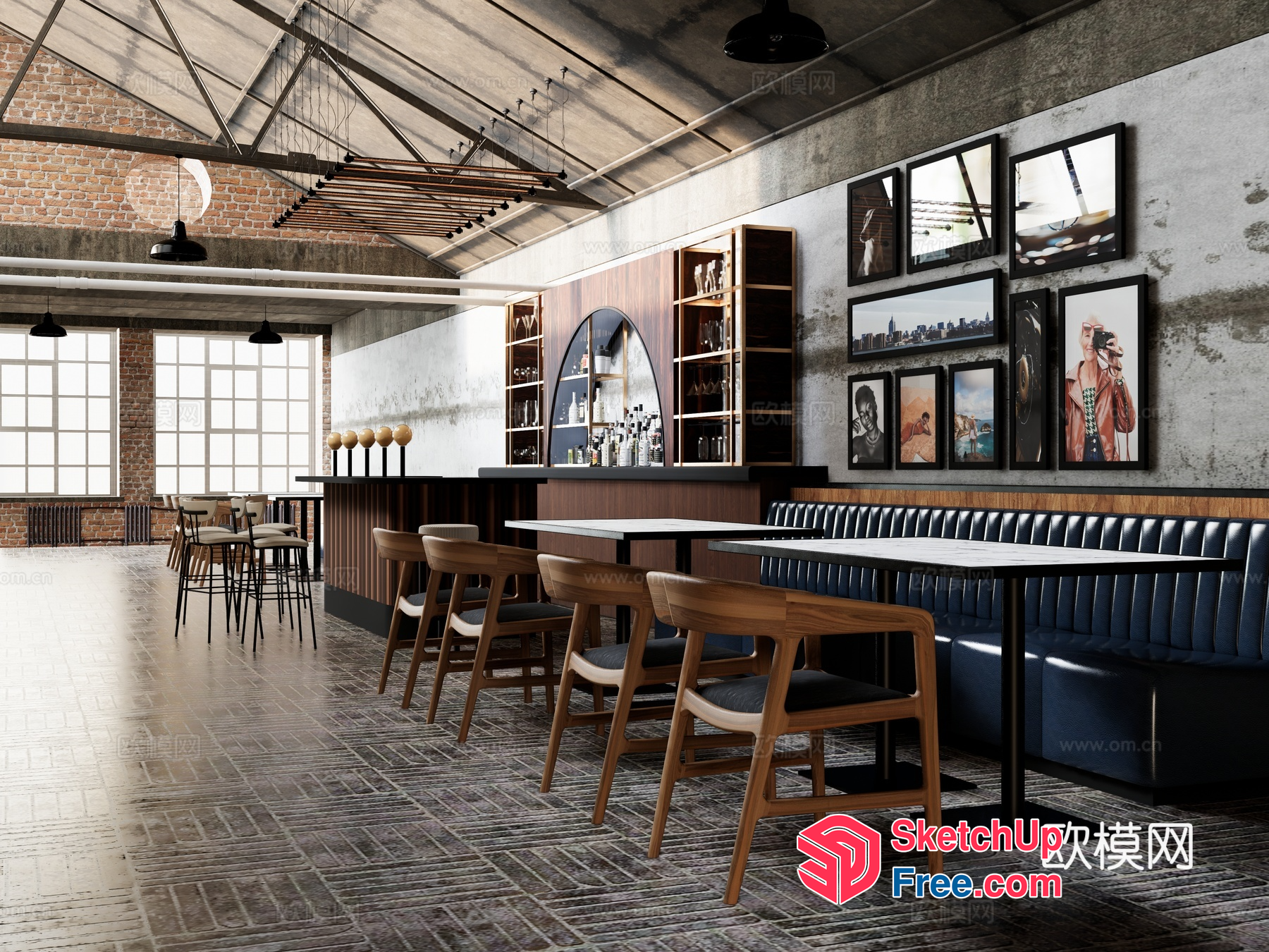 Modern Industrial Style Restaurant Interior With Brick And Metal Elements 3D SketchUp File