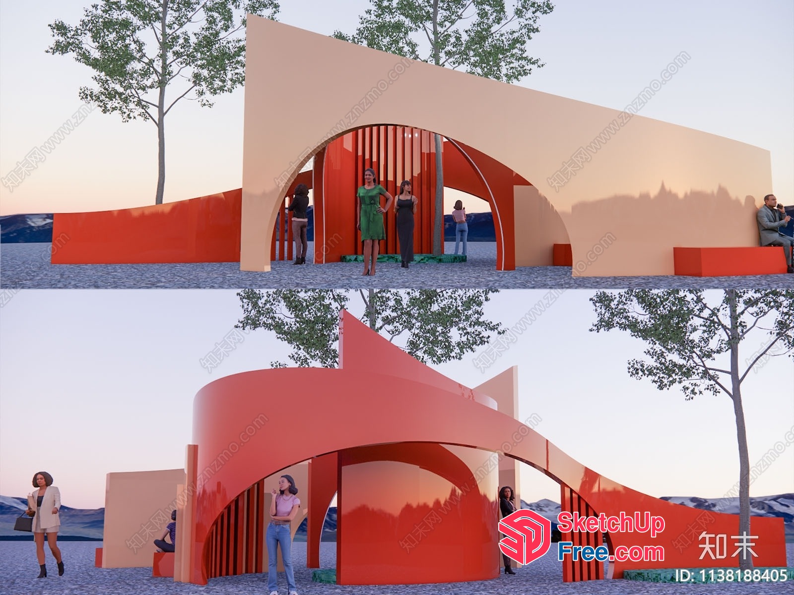 Modern Orange Exterior Pavilion 3D SketchUp File