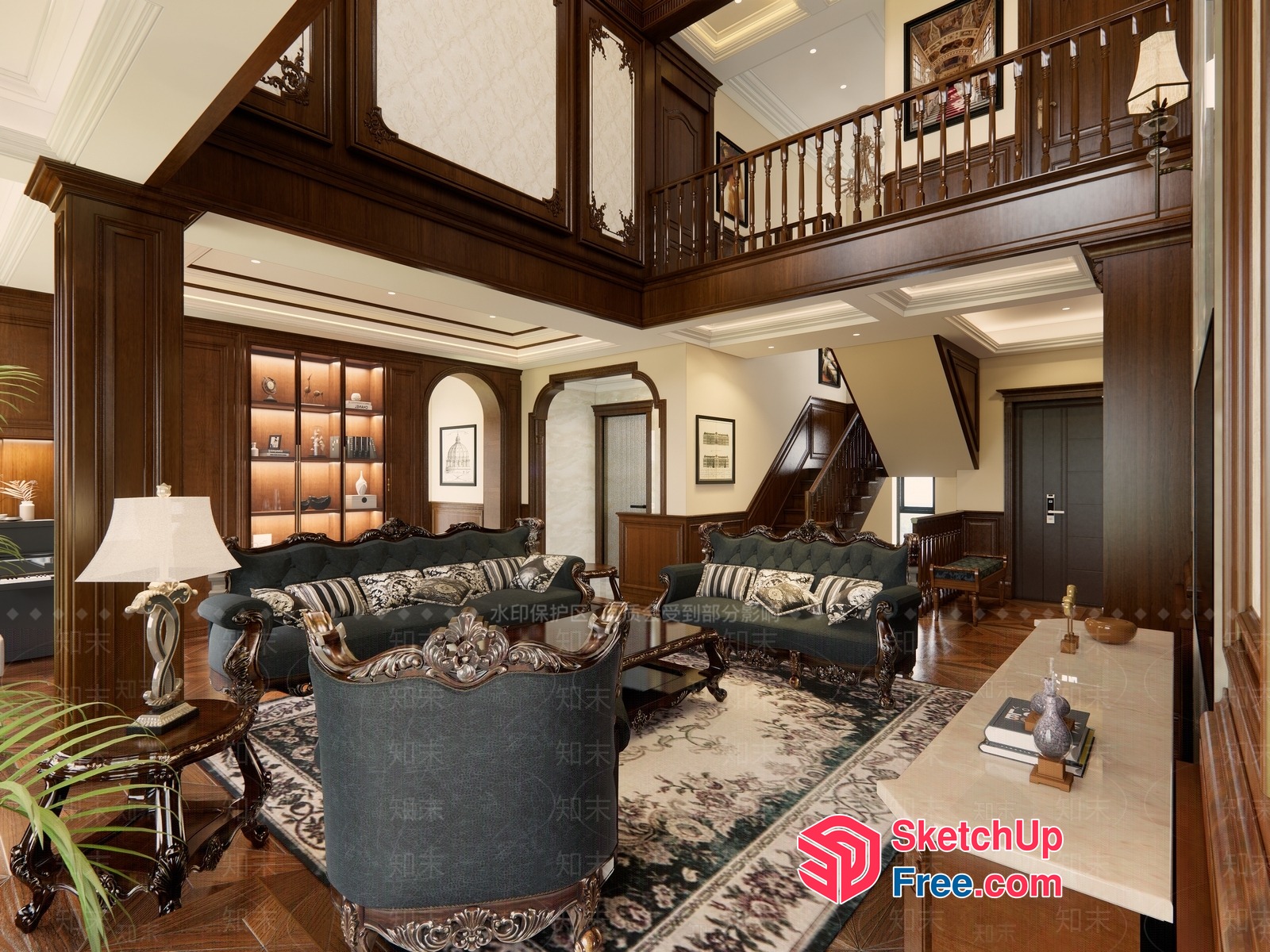 Luxurious High-End Living Room Design With Elegant Wood Accents 3D SketchUp File