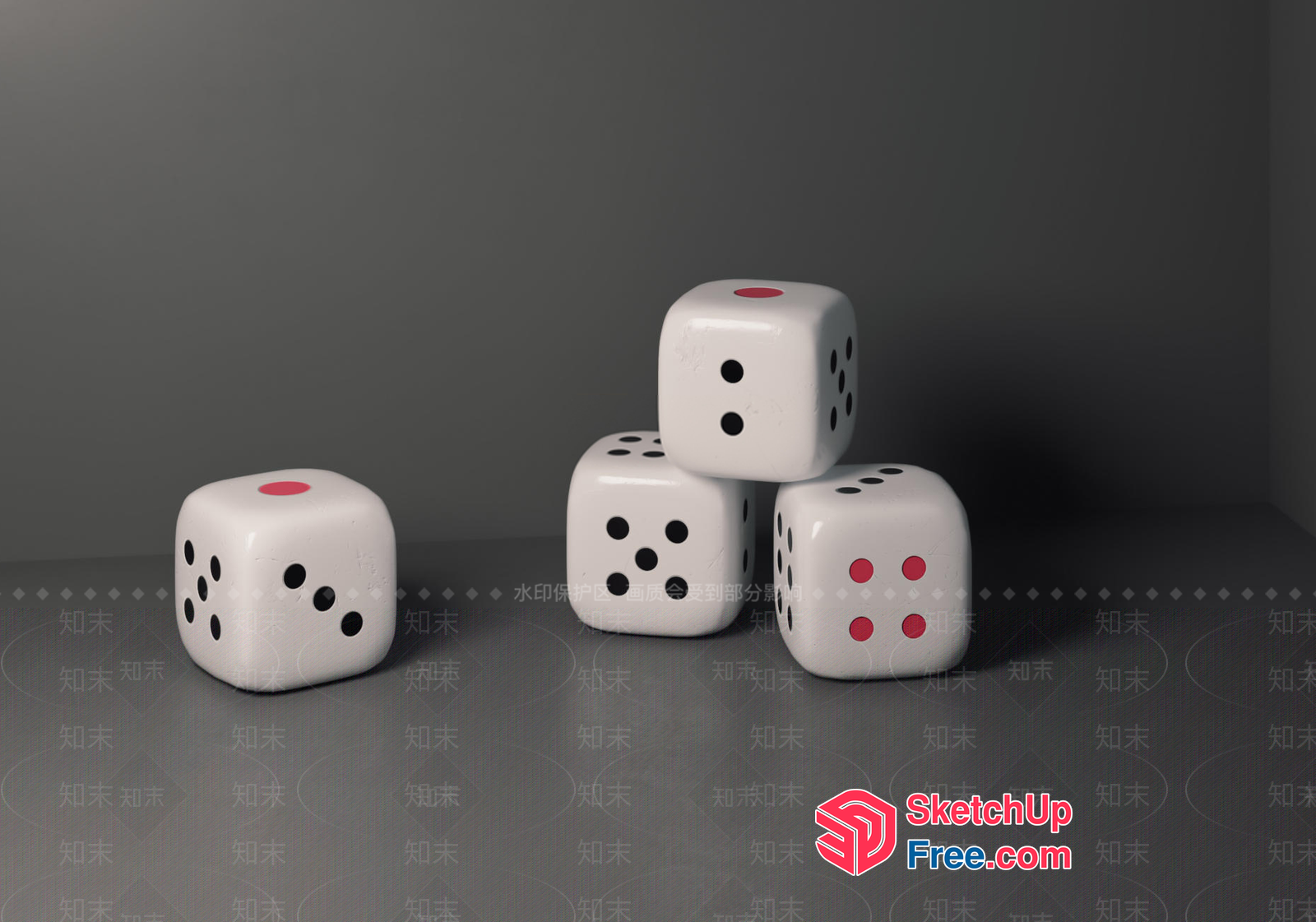 Four Dice Stacked On Top Of Each Other 3D SketchUp File