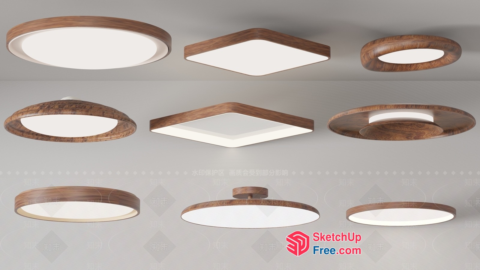 Modern Wood Trim Ceiling Light Fixtures 3D SketchUp File