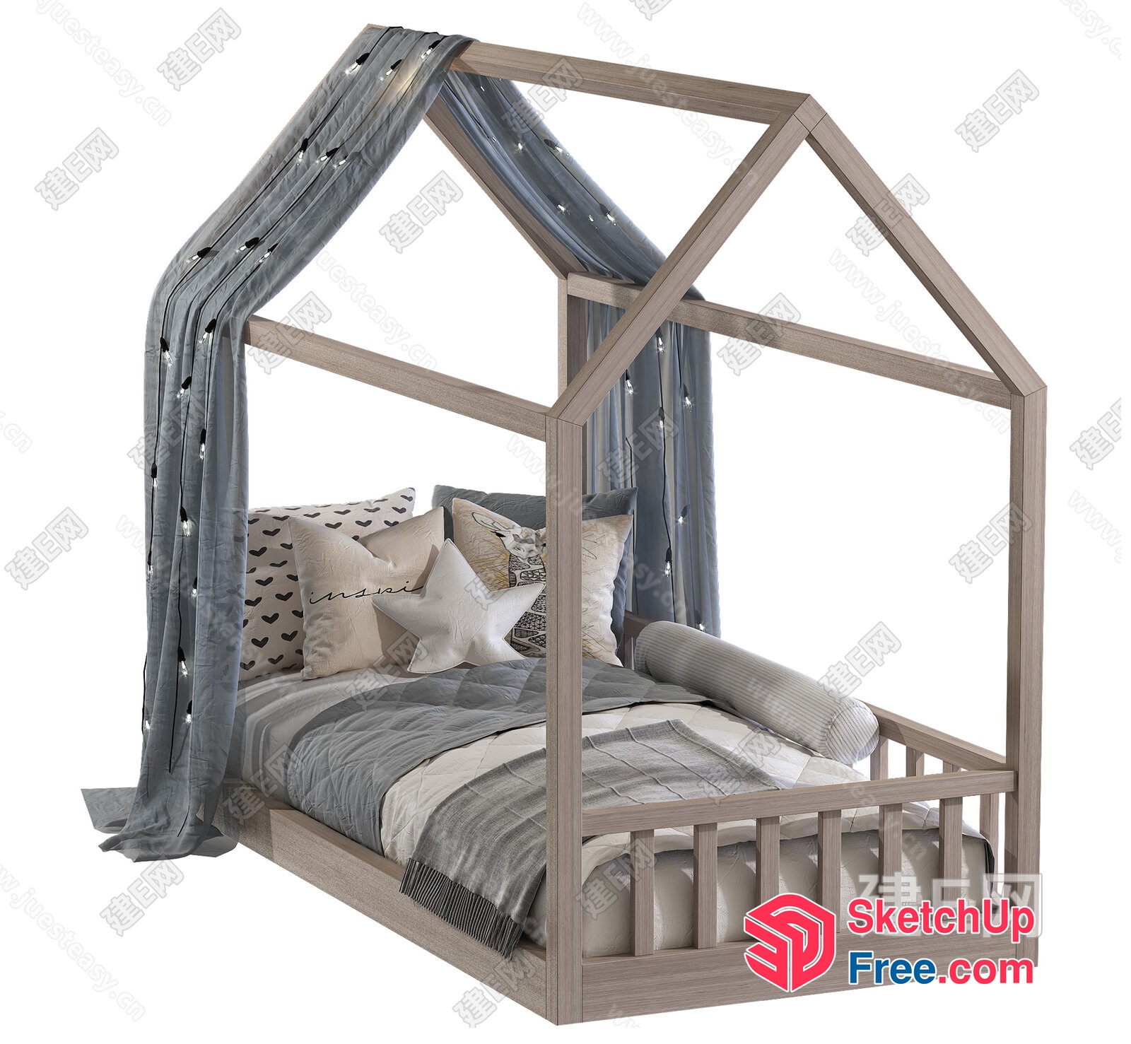 Cozy Canopy Bed With Pillows And Star Decoration 3D SketchUp File