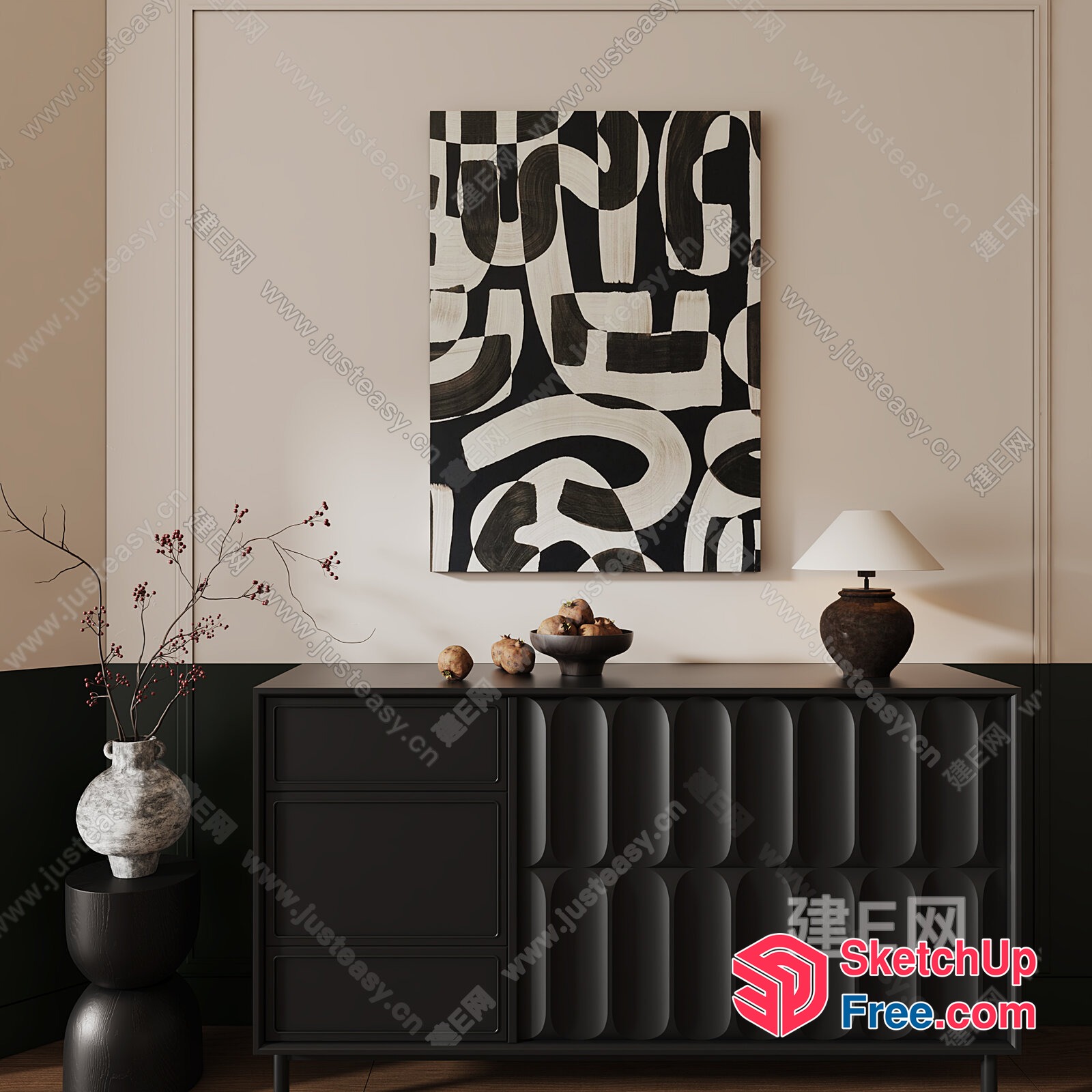 Modern Minimalist Black And White Decorative Art 3D SketchUp File
