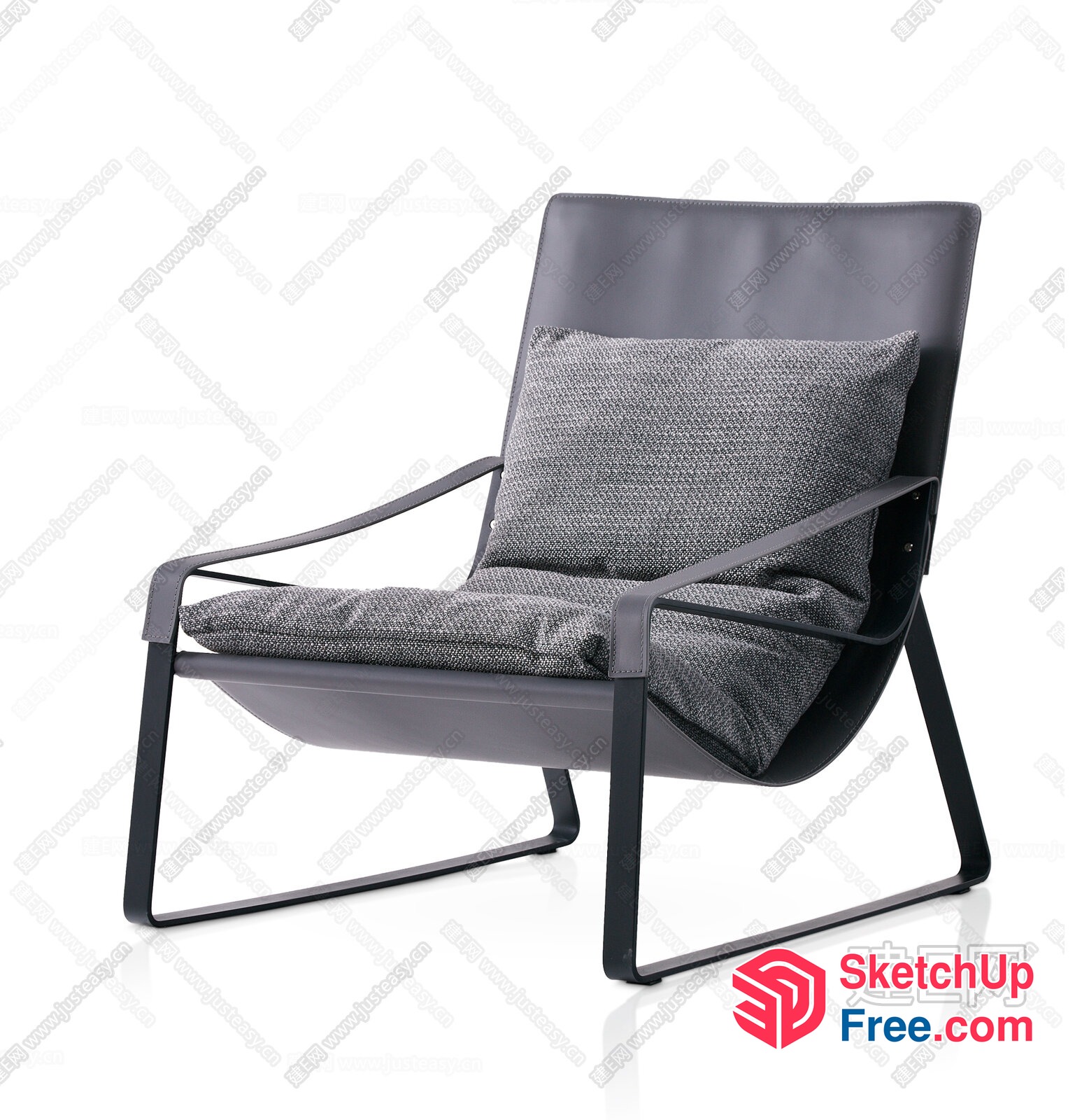 Modern Grey Chair With Leather And Textured Fabric 3D SketchUp File