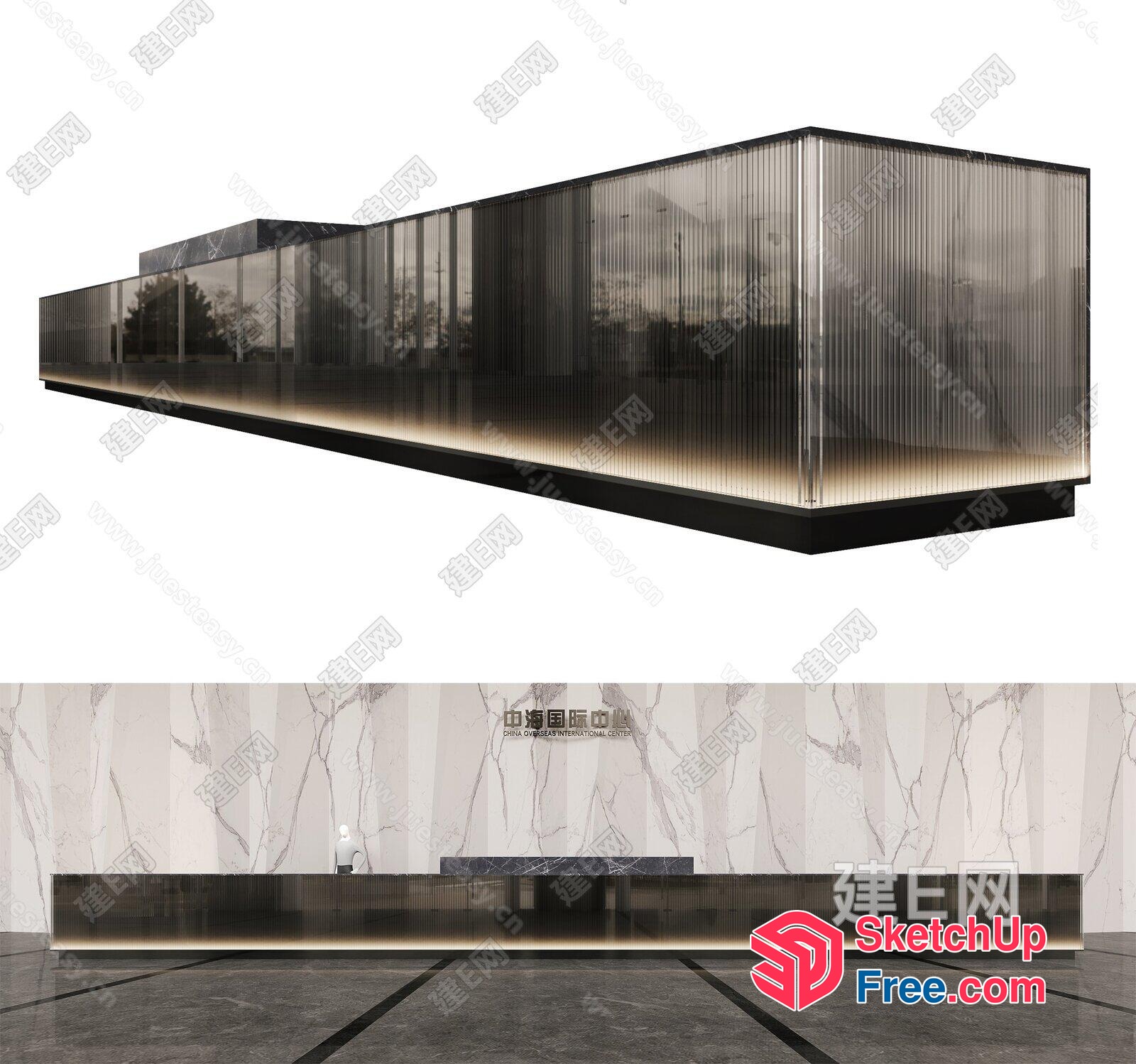 Modern Glass Curtain Wall Building Entrance 3D SketchUp File