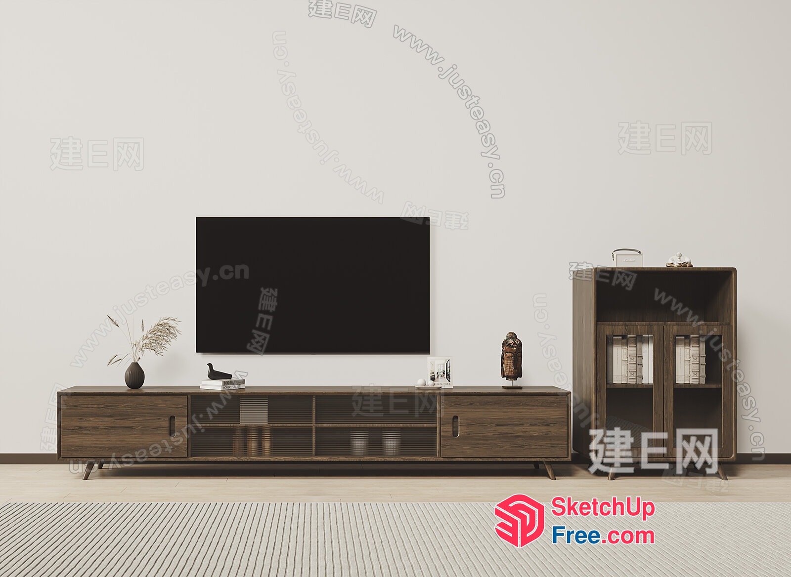 Modern Living Room With Tv And Bookshelf 3D SketchUp File