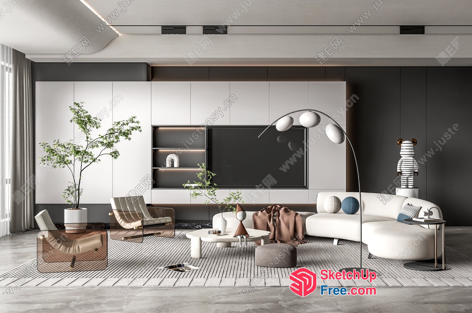 Modern Minimalist Living Room With Sleek Furniture And Natural Elements 3D SketchUp File