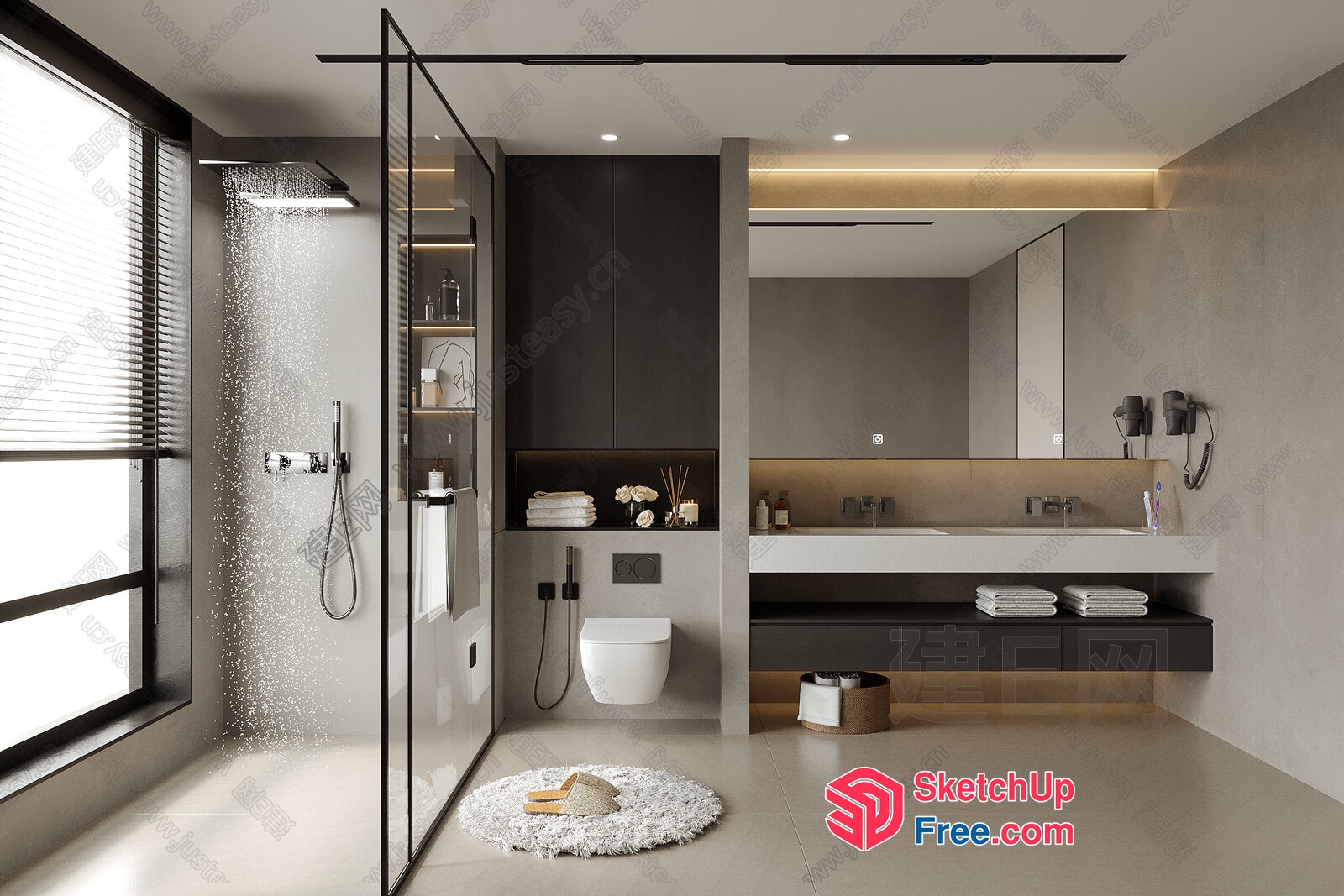 Modern Bathroom With Sleek Glass Shower And White Fixtures 3D SketchUp File