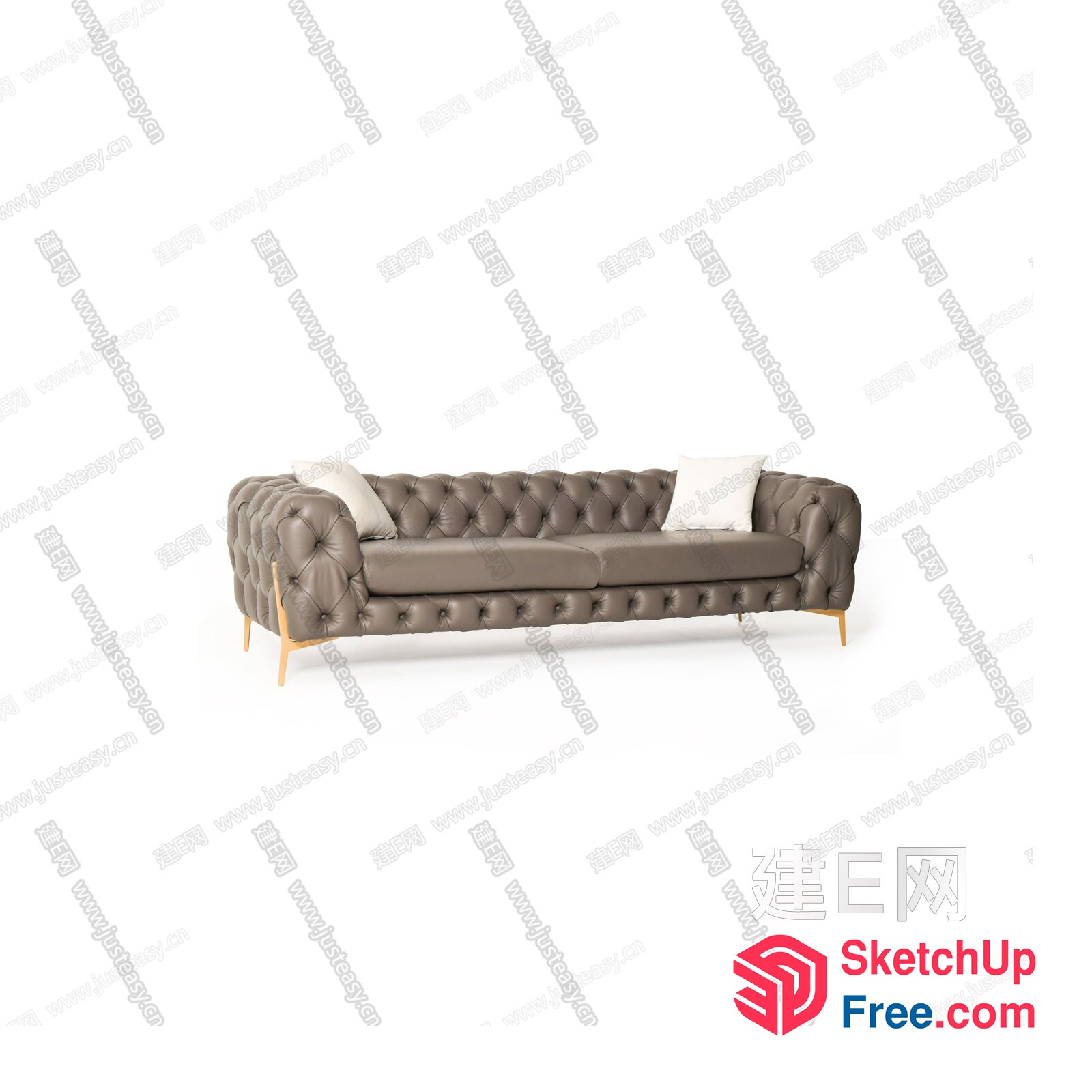 Elegant Tufted Leather Sofa With Wooden Legs 3D SketchUp File