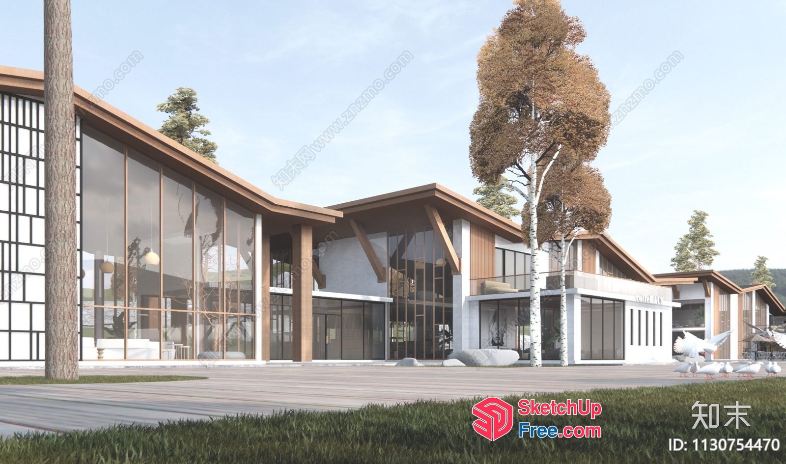Modern Villa Exterior With Glass Curtain Wall And Roof Synthesis 3D SketchUp File