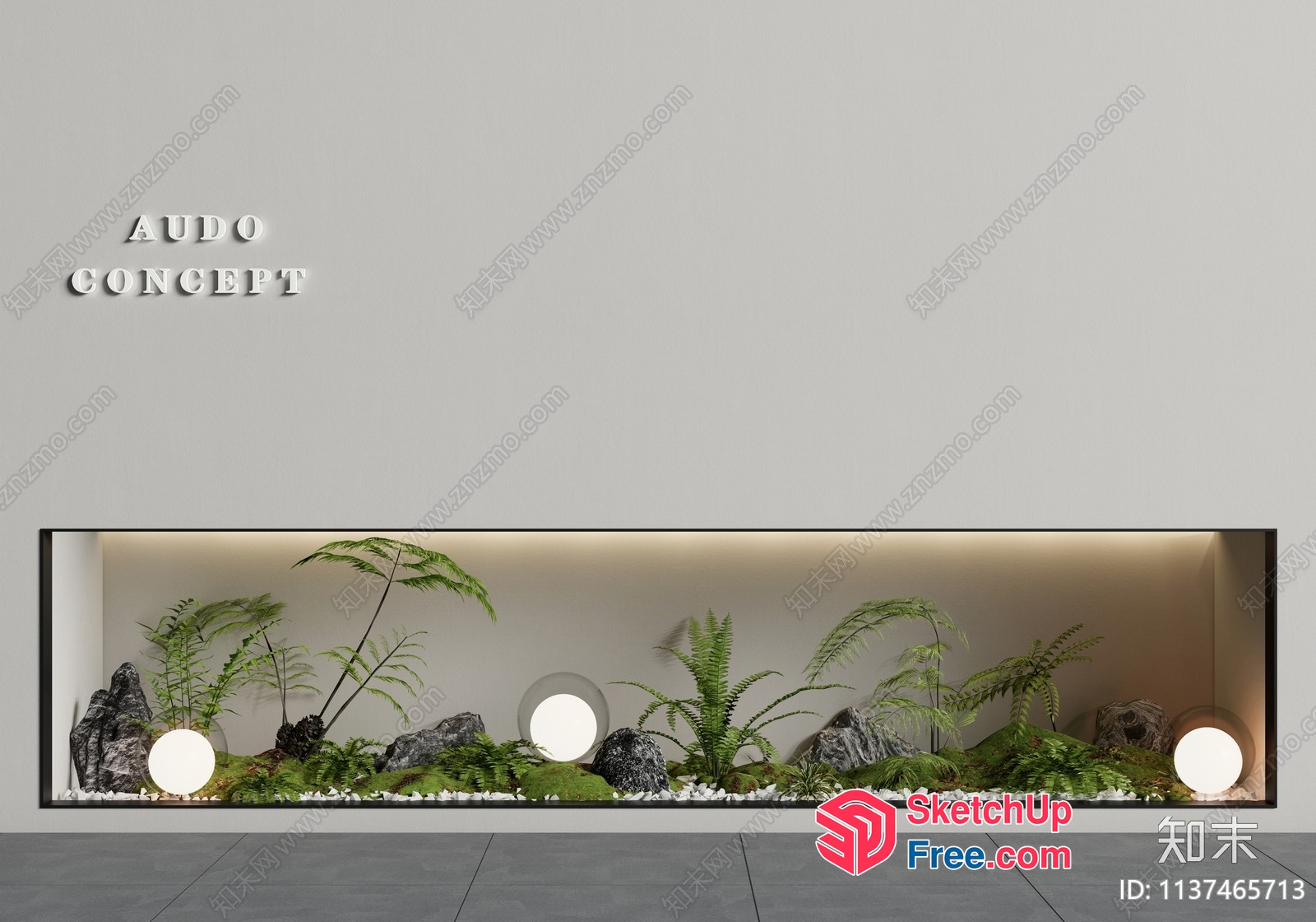 Modern Minimalist Terrarium With Greenery And Decorative Rocks 3D SketchUp File