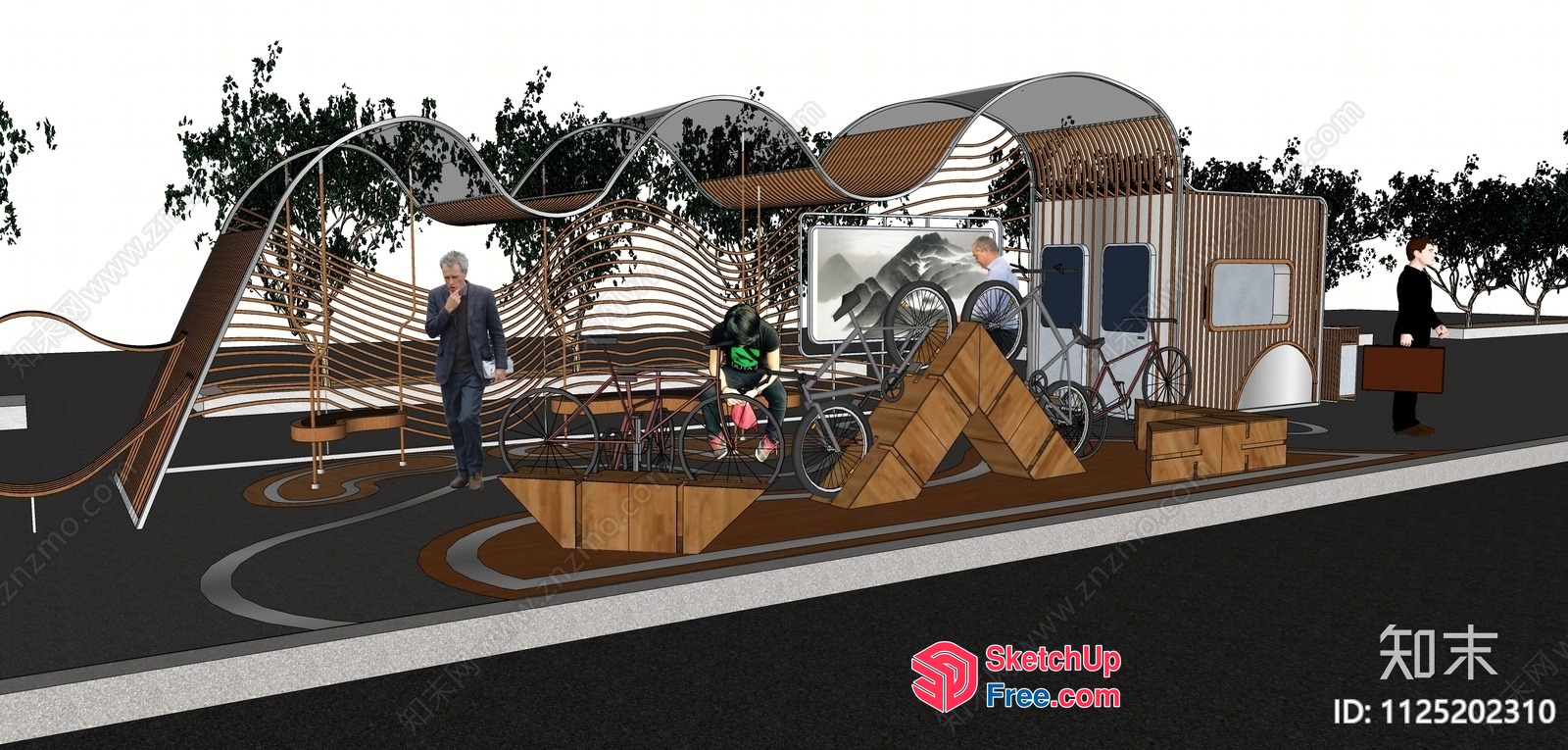 Modern Outdoor Food Truck And Social Space 3D SketchUp File
