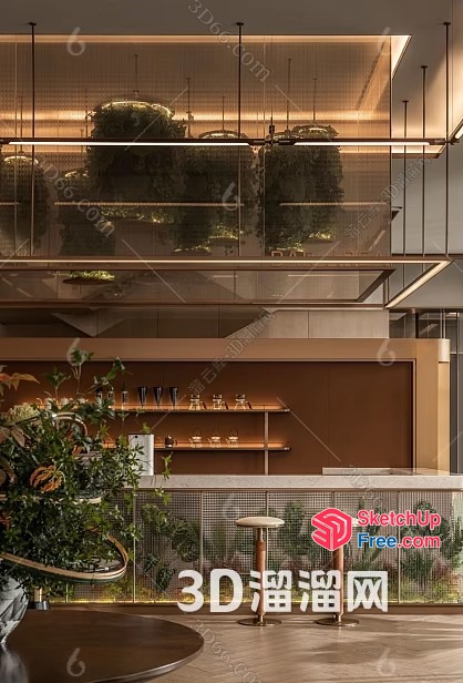 Modern Bar Interior With Hanging Plants 3D SketchUp File