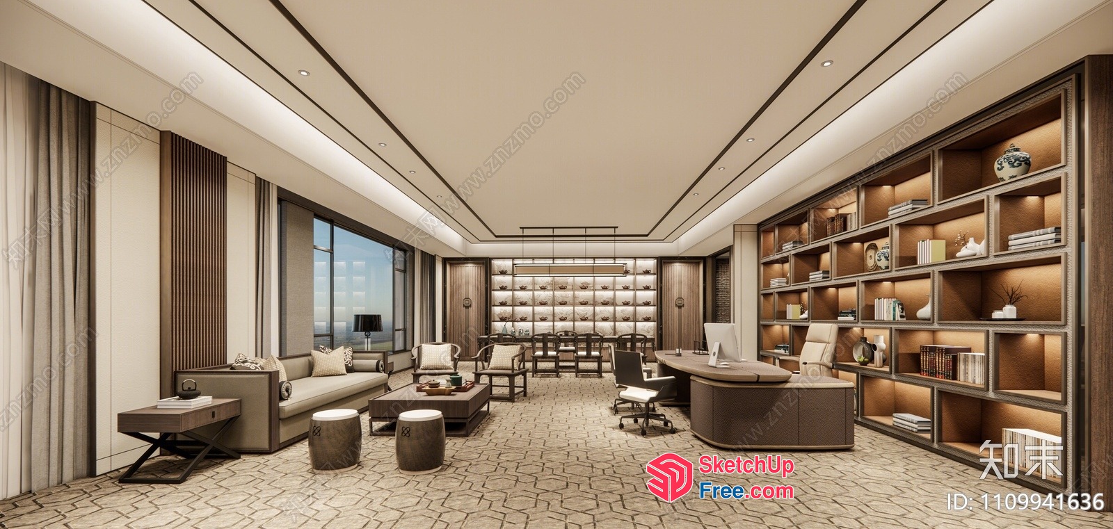 Luxurious Office Interior With Modern Furniture And Decor 3D SketchUp File