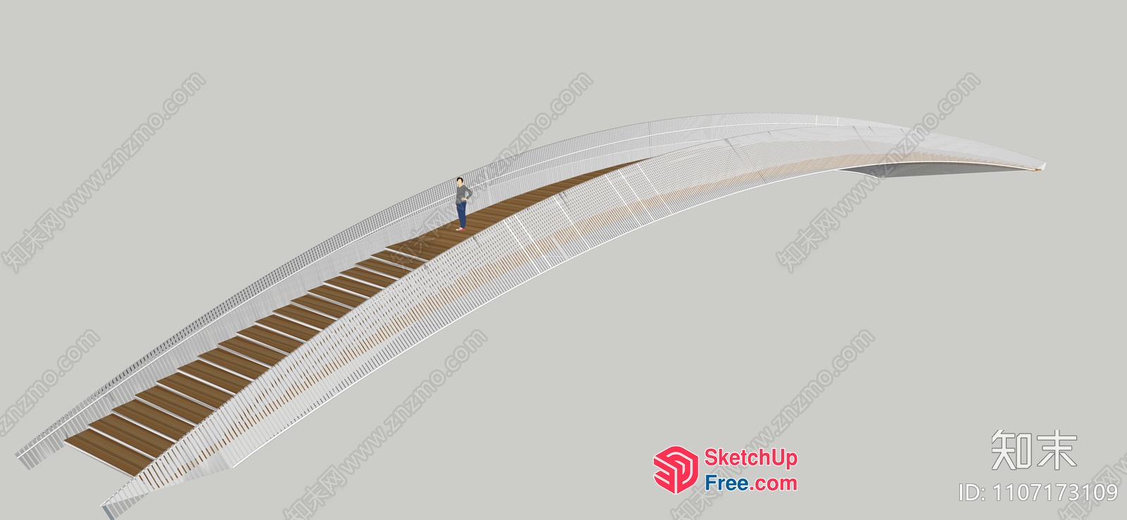 Curved Stairway With Railing And Person 3D SketchUp File