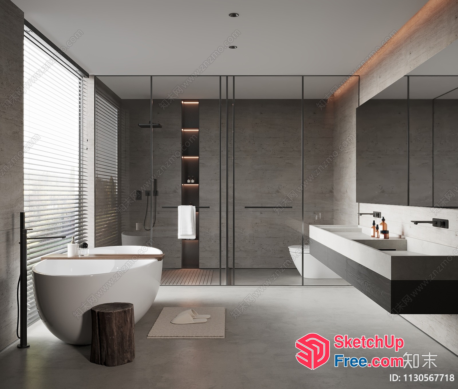 Modern Bathroom With White Bathtub And White Slippers 3D SketchUp File