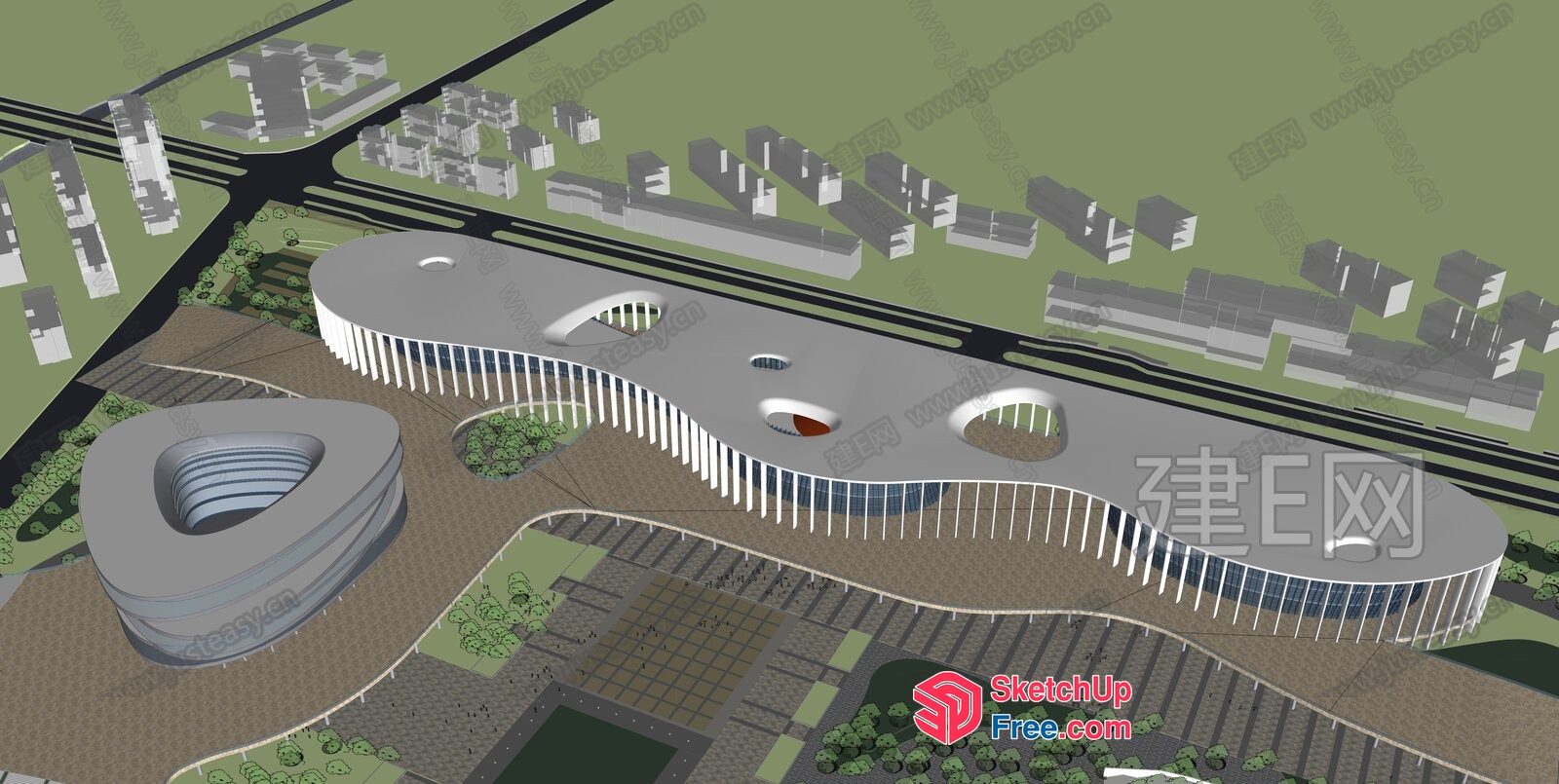Modern Commercial Building With Unique Roof Design 3D SketchUp File