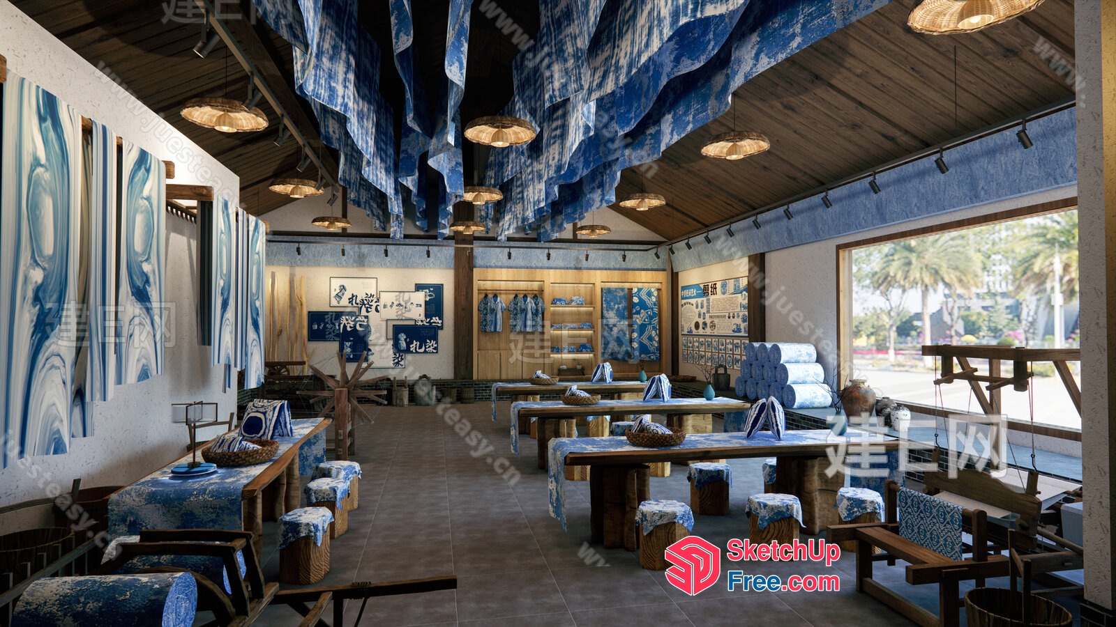 Blue And White Art Gallery Interior 3D SketchUp File