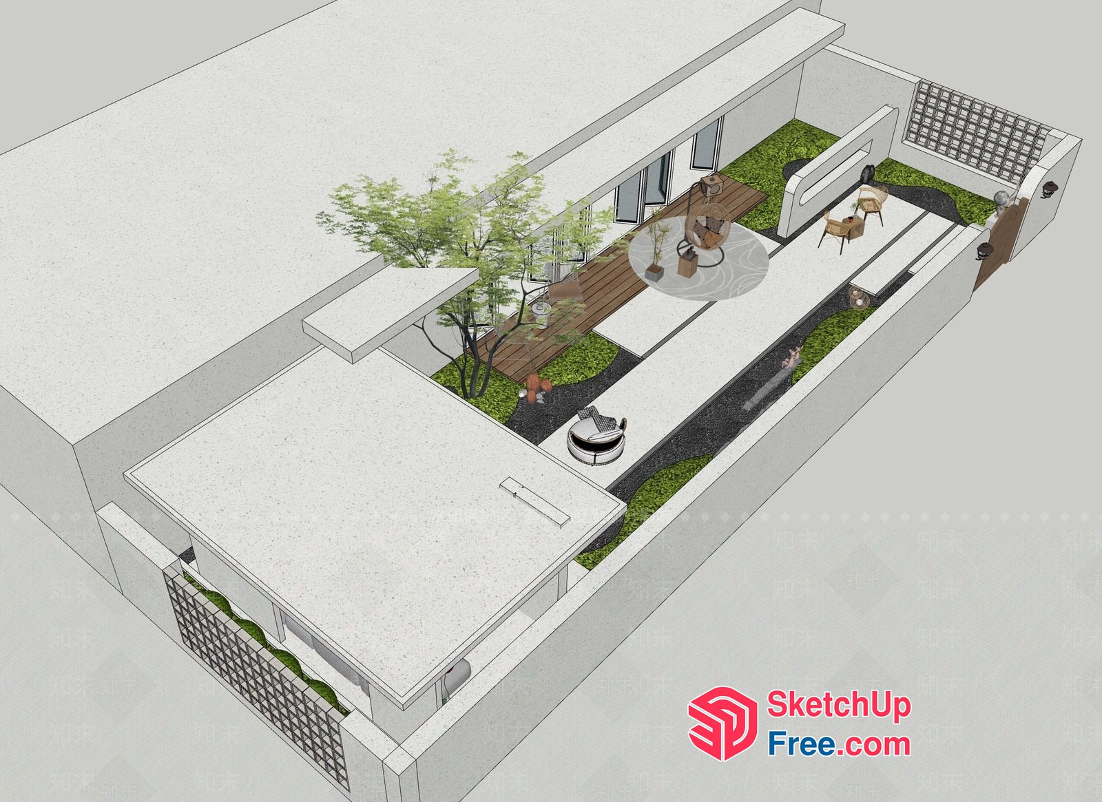 Modern Minimalist Outdoor Living Space With Elegant Furniture 3D SketchUp File